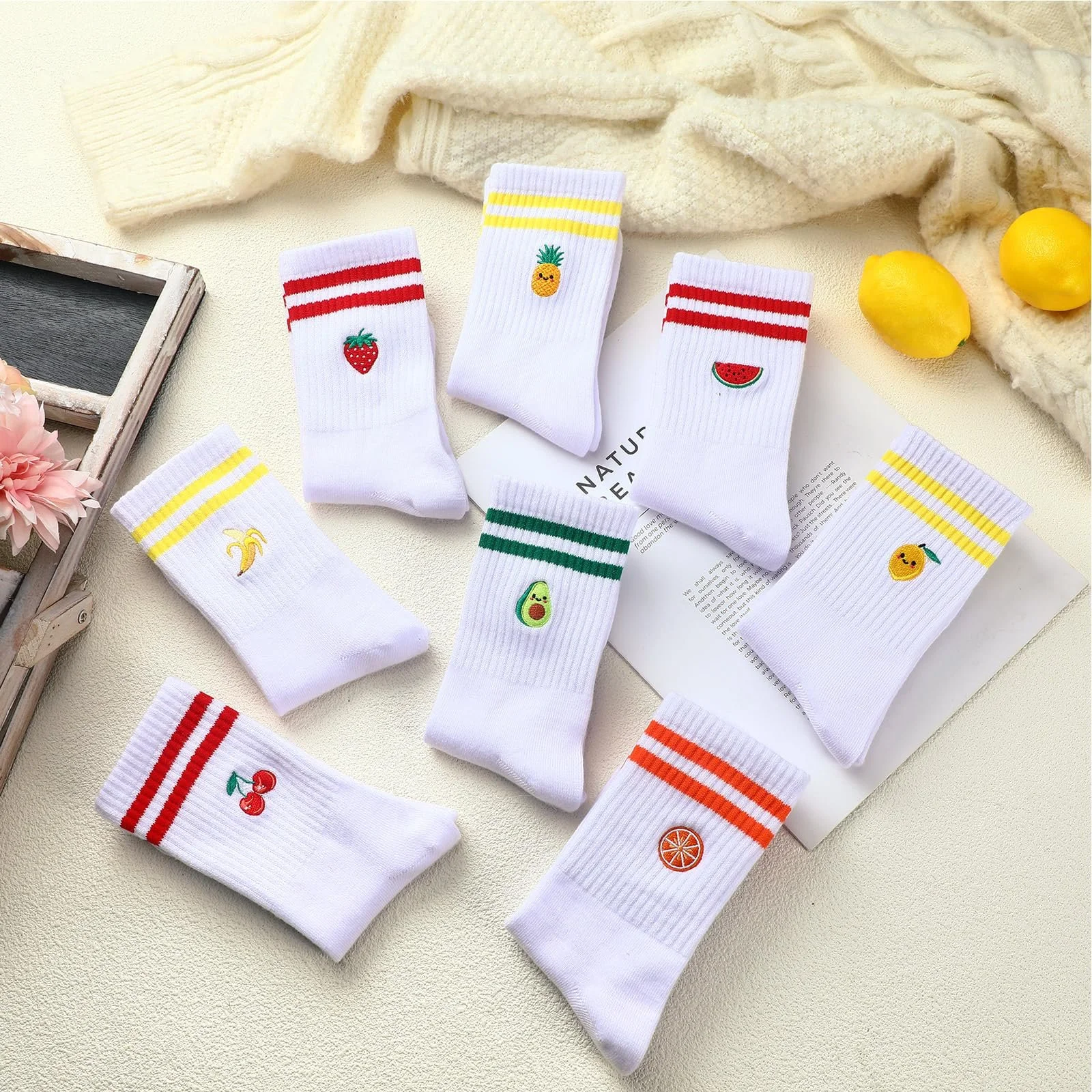 Носки Sintege 8 пар Мужские Женские Теннисные носки Белые Спортивные носки с фруктовым узором Ретро Носки для хайкинга Тренировочные носки Носки для бега Носки для кроссовок для спорта + ежедневного использования, фото №6 Носки Sintege 8 пар Мужские Женские Теннисные носки Белые Спортивные носки с фруктовым узором Ретро Носки для хайкинга Тренировочные носки Носки для бега Носки для кроссовок для спорта + ежедневного использования, фото №6