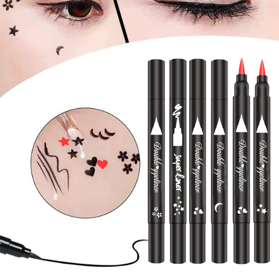 Подводка Stamp 2 в 1 Double Head Fabric Waterproof Liquid Eyeliner Pen Makeup Tool Black Heart, фото №6