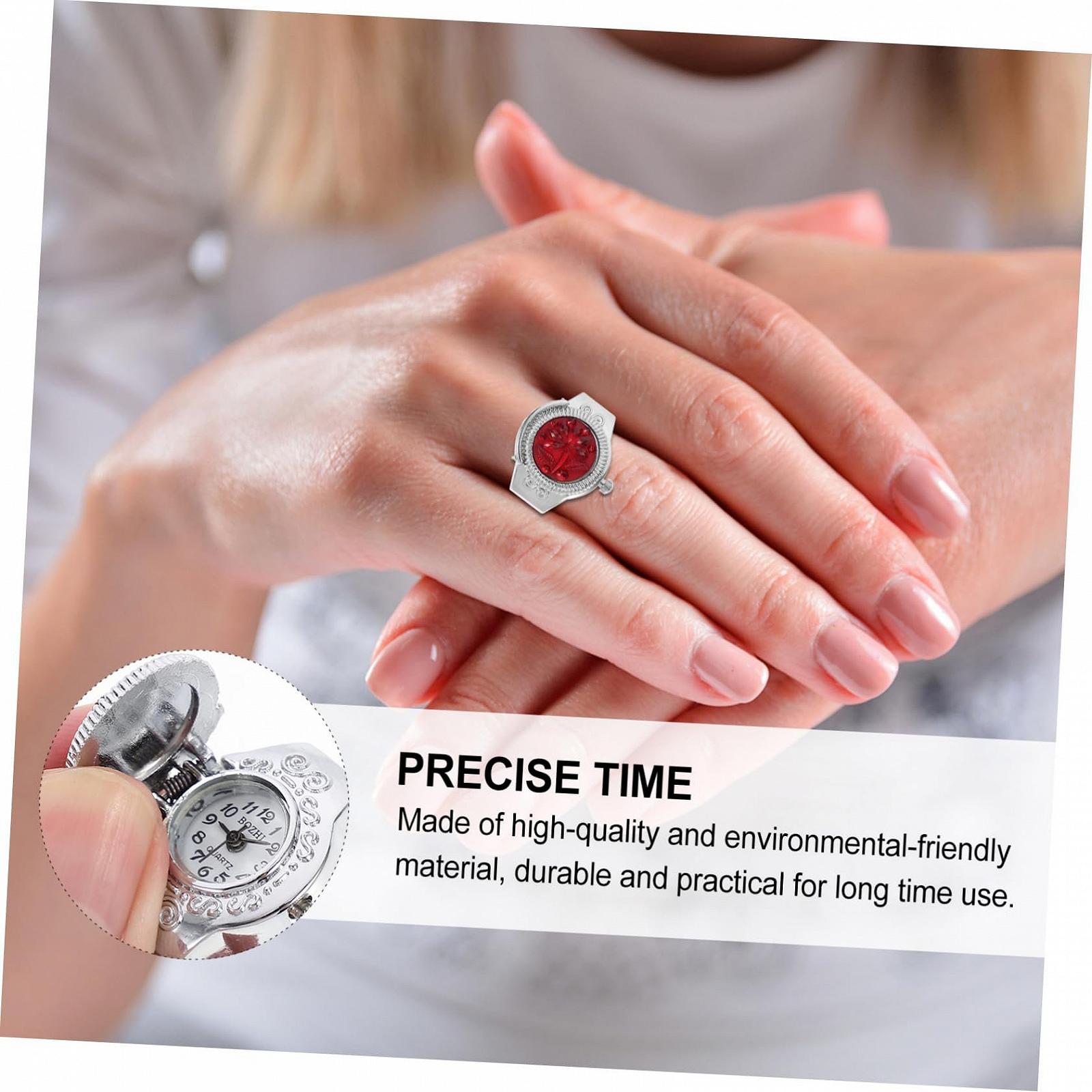 Годинник-кільце OATIPHO, золотистий з бірюзовим та червоним, фото №3