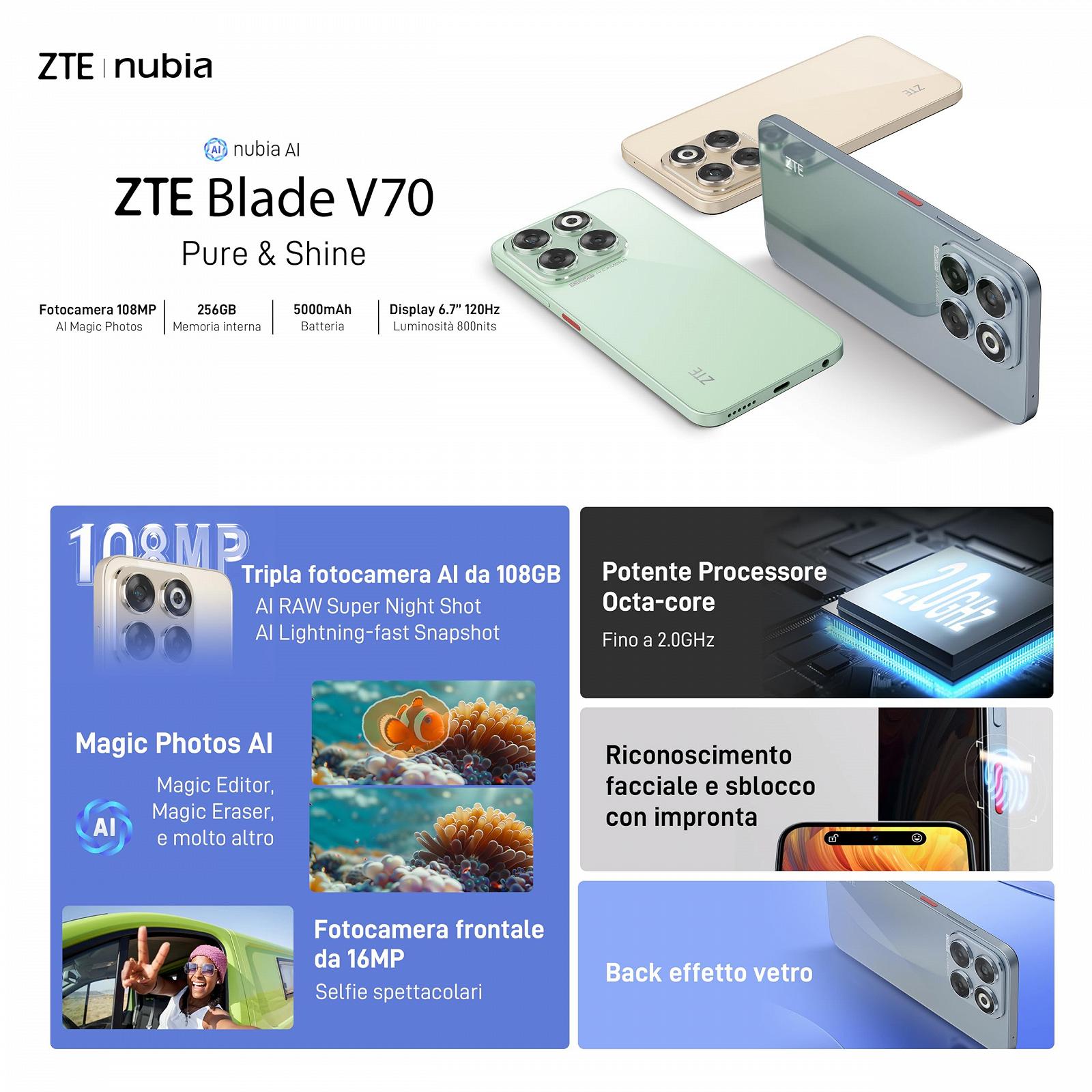 Смартфон ZTE Blade V70 6.7" HD+ 120 Гц 256 ГБ 20 ГБ (8+12 ГБ) AI 108 Мп Android 14 22.5 Вт Stardust Grey, фото №6 Смартфон ZTE Blade V70 6.7" HD+ 120 Гц 256 ГБ 20 ГБ (8+12 ГБ) AI 108 Мп Android 14 22.5 Вт Stardust Grey, фото №6