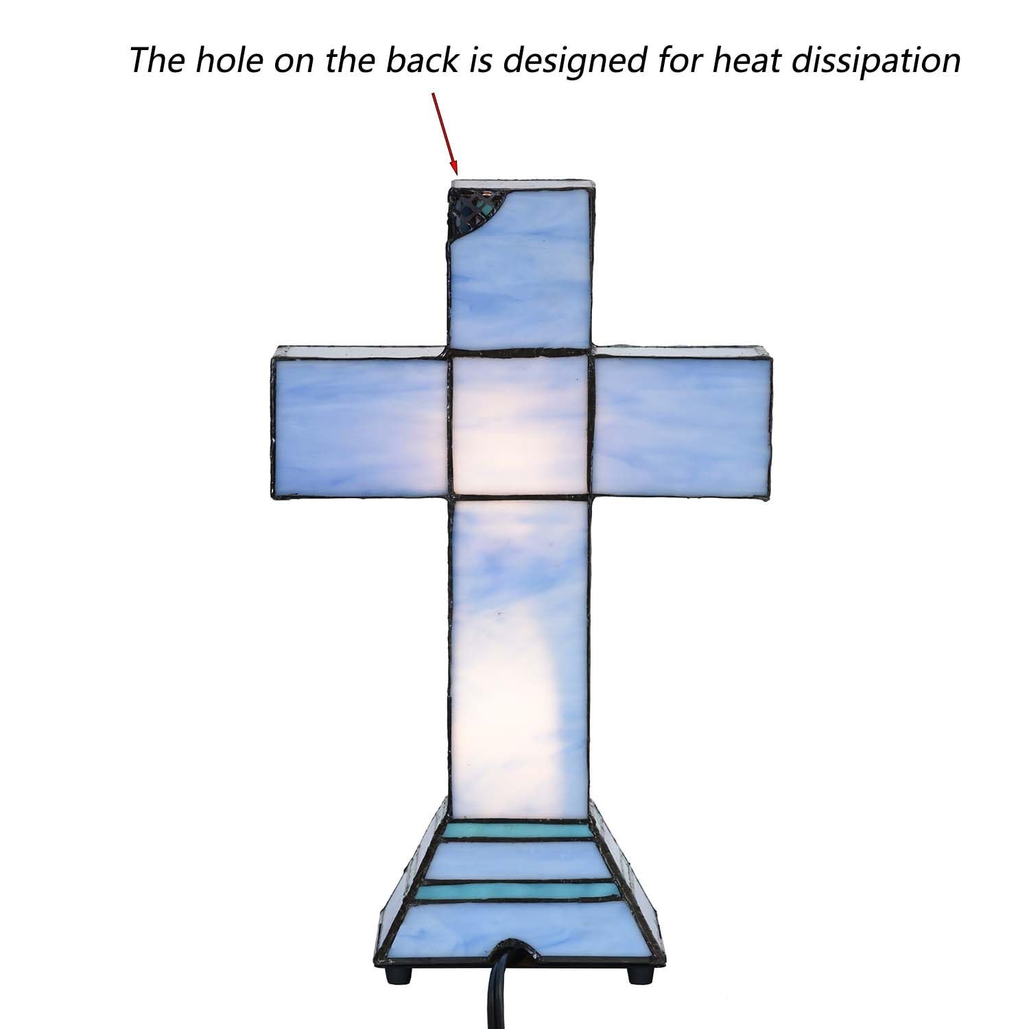 Настільна лампа-нічник Bieye L30815 Латинський хрест Tiffany Style Вітражне скло 8,5x13 дюймів Синя, фото №4