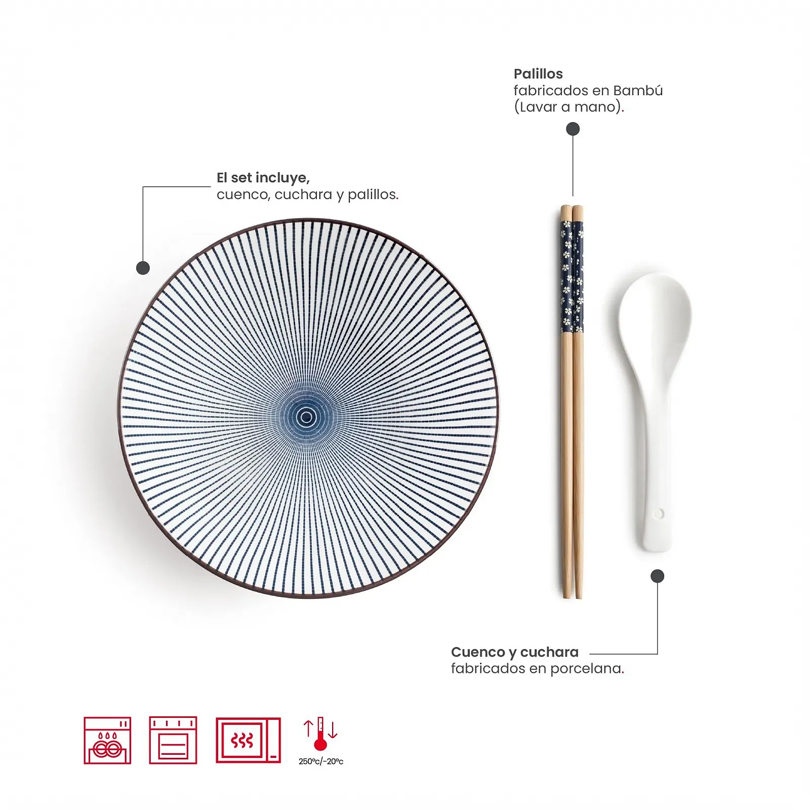 Набор: миска для ремня Hakata IBILI + ложка + 2 палочки, фарфор, фото №2