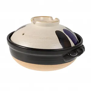 Горшок для запекания керамический японский с крышкой и двумя ручками термостойкий серый - Фото 1