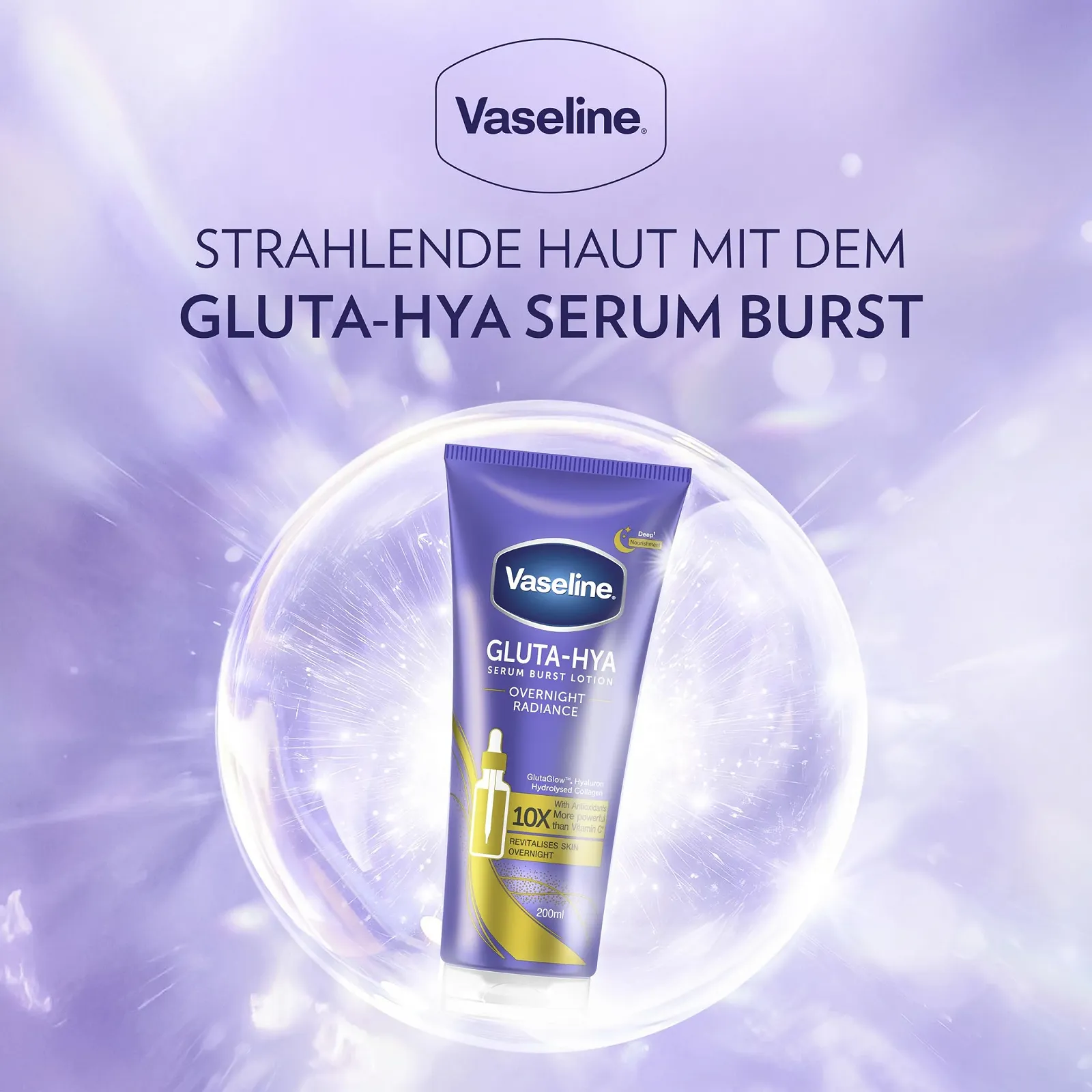 Лосьйон-сироватка Vaseline Gluta-Hya Overnight Radiance зволожуючий з антиоксидантами для гладкої та пружної шкіри, 200 мл, фото №3