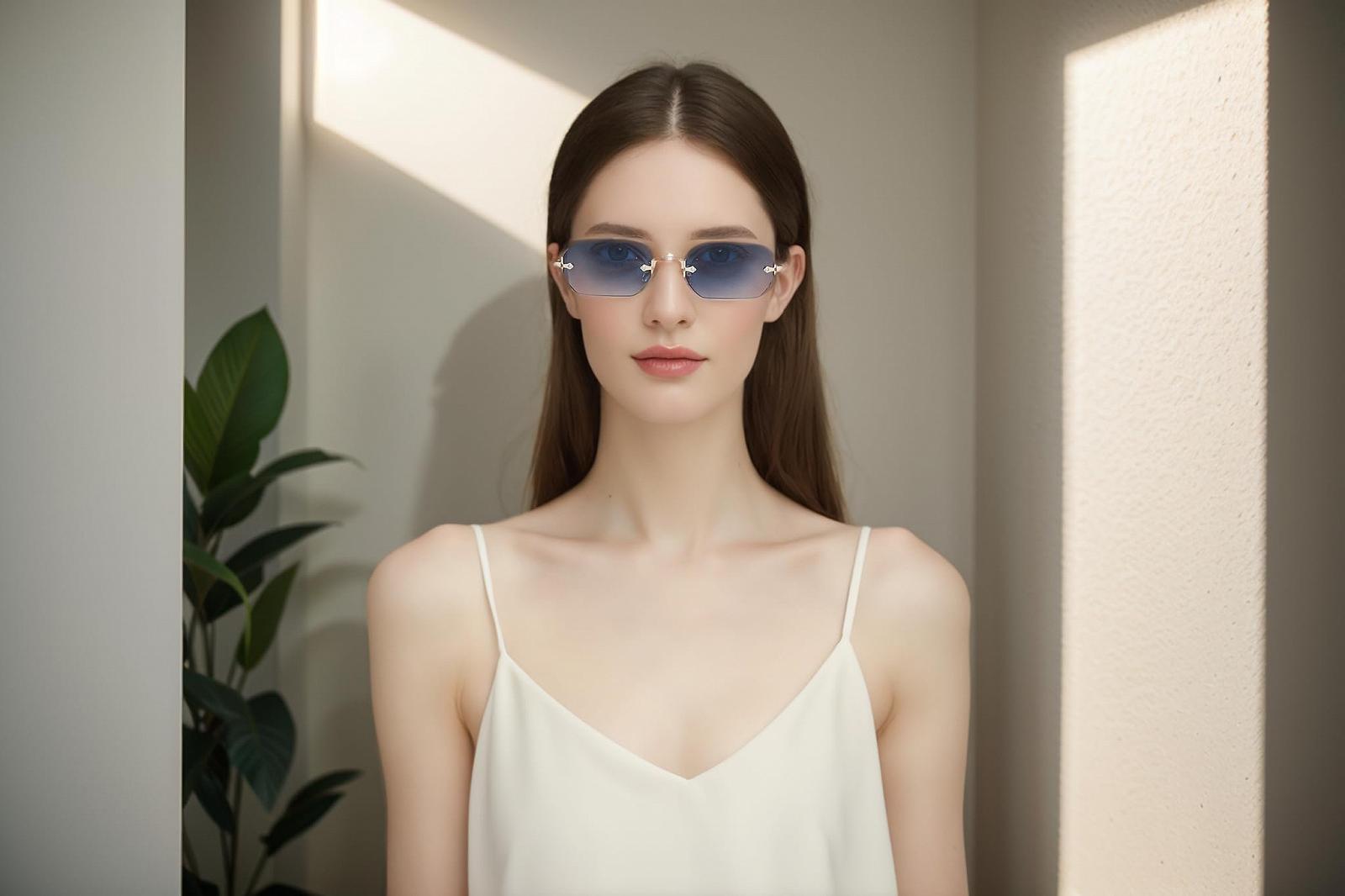 Прямокутні сонцезахисні окуляри QVKUUT Безрамкові Модні ретро, фото №6