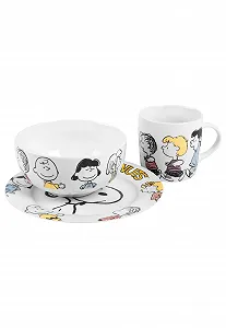 Набор посуды The Peanuts Snoopy Family Breakfast, из 3 предметов, тарелка, миска и чашка, белый фарфор synthetic.ua - Фото 1