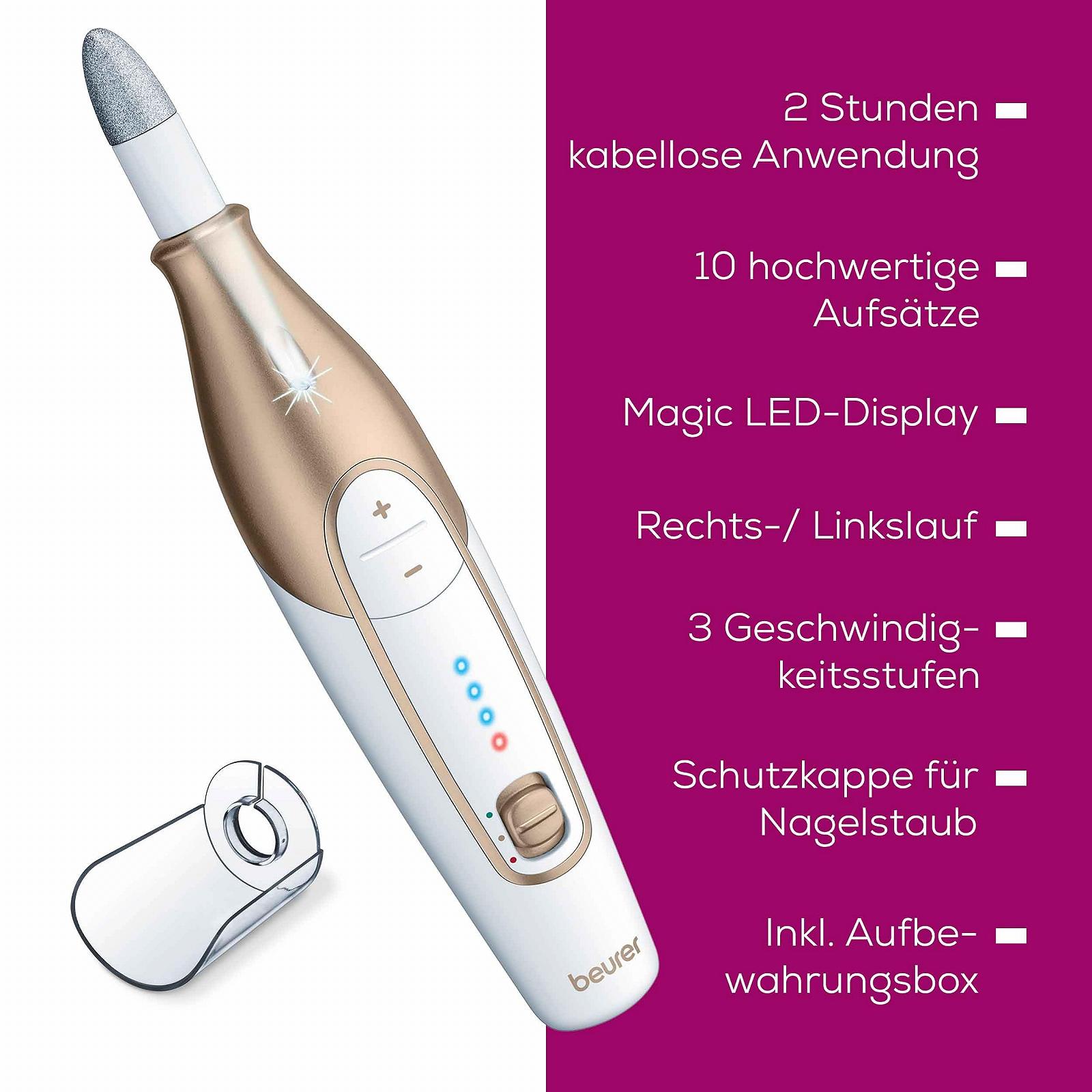 Електричний набір для манікюру / педикюру Beurer MP 62 з 10 насадками, LED підсвіткою та сумкою для зберігання, фото №7