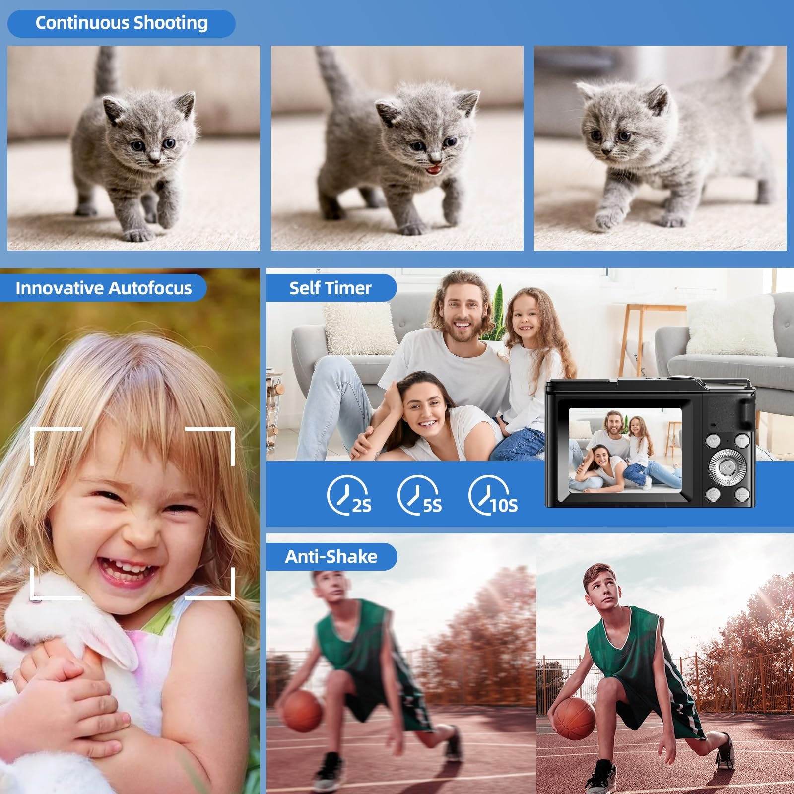 Фотоаппарат MaxMango 1080P с 2.4-дюймовым дисплеем, 16-кратным зумом и картой на 8GB - компактный портативный фотоаппарат для начинающих, взрослых и подростков Черный, фото №3