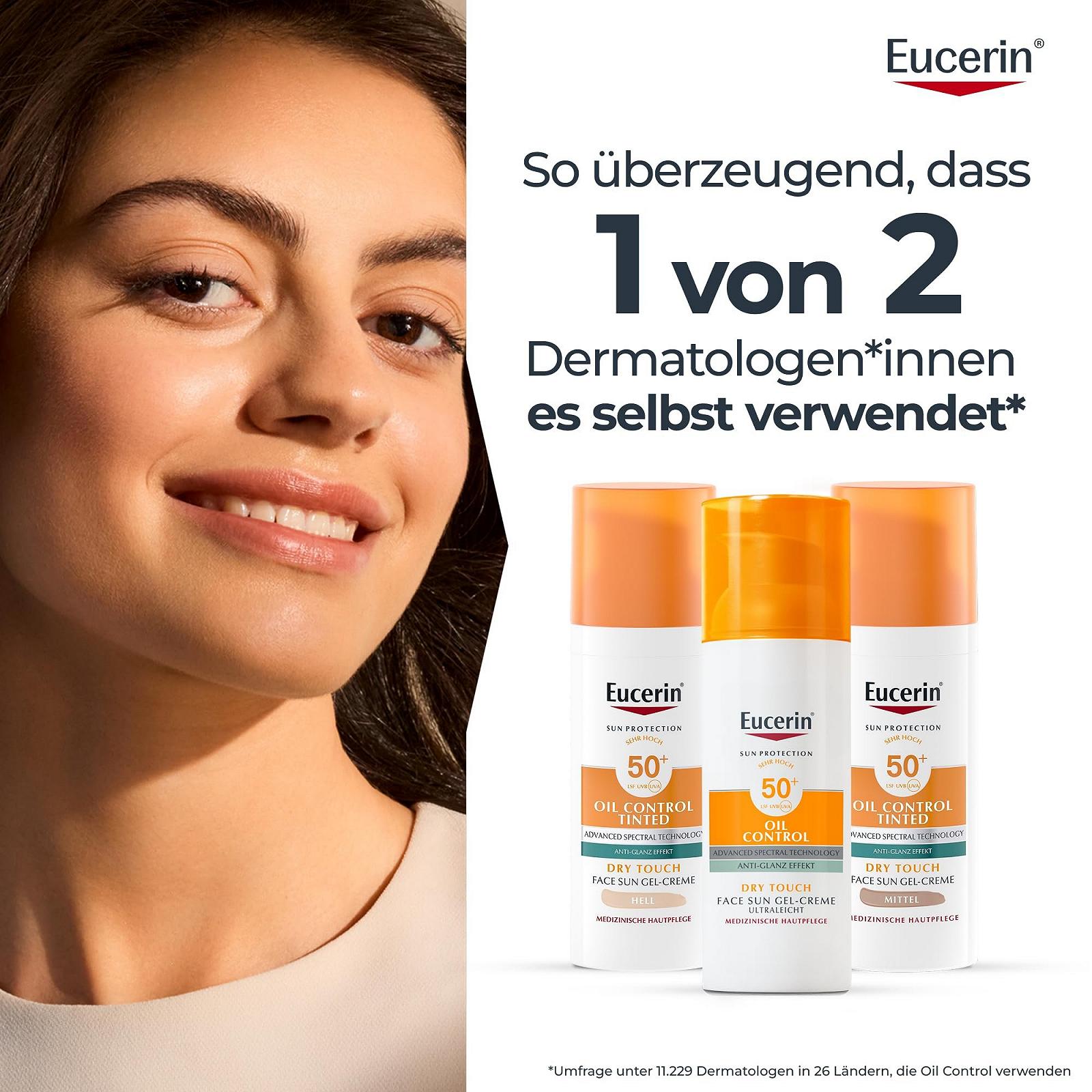 Сонцезахисний гель-крем для обличчя Eucerin Oil Control Tinted SPF 50+ Medium для чутливої, жирної та схильної до акне шкіри, 50 мл, фото №6