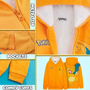 Худи Pokemon для мальчиков 7-14 лет, Sherpa Fleece худи на молнии, аниме подарки для детей synthetic.ua - Фото 1