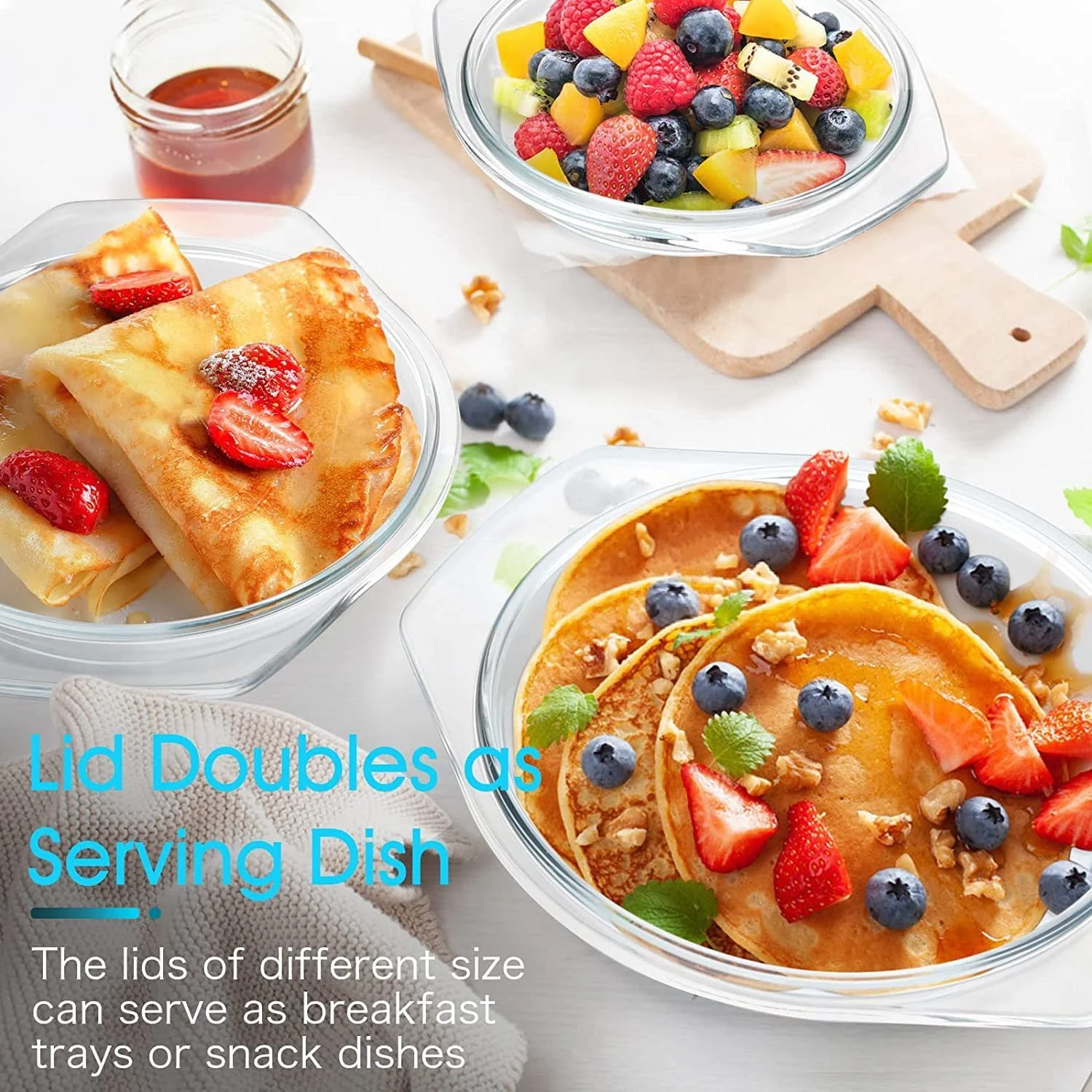 Набор кастрюль для запекания 3 шт круглые с прозрачными крышками 0,65 + 1 + 1,4 л для духовки и микроволновки, фото №4