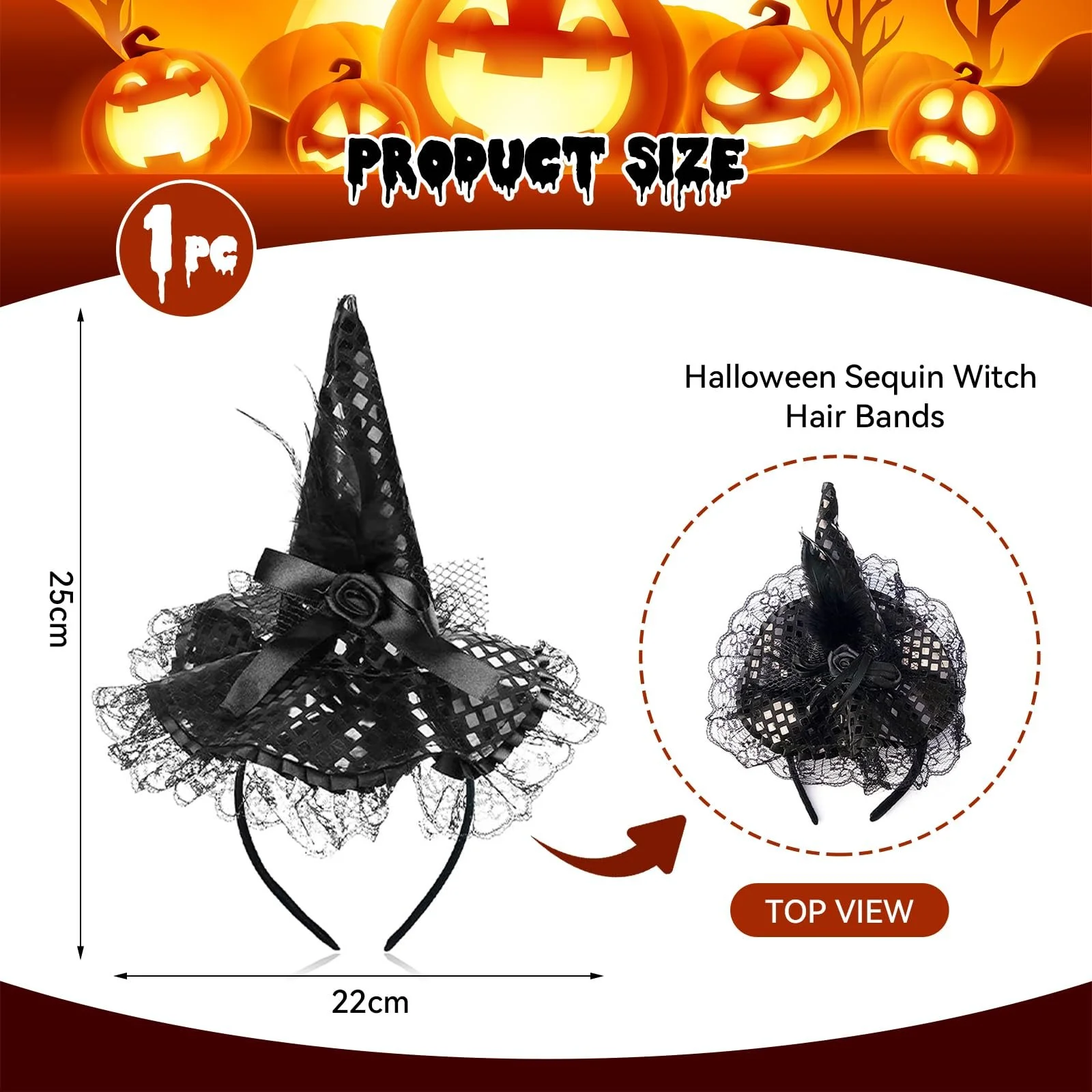 Обруч Шляпа Ведьмы Черный, фото №2