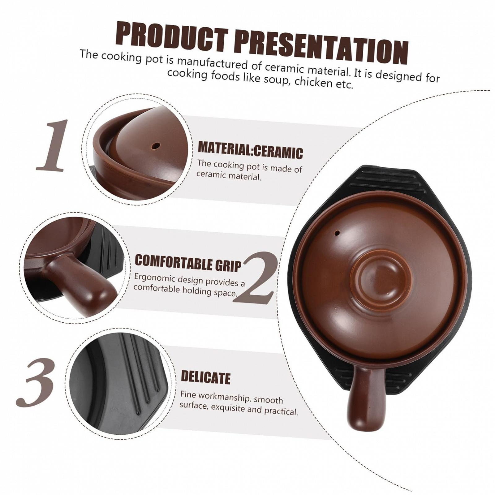Кастрюля Healifty Керамическая С ручкой Термостойкая С крышкой, фото №5