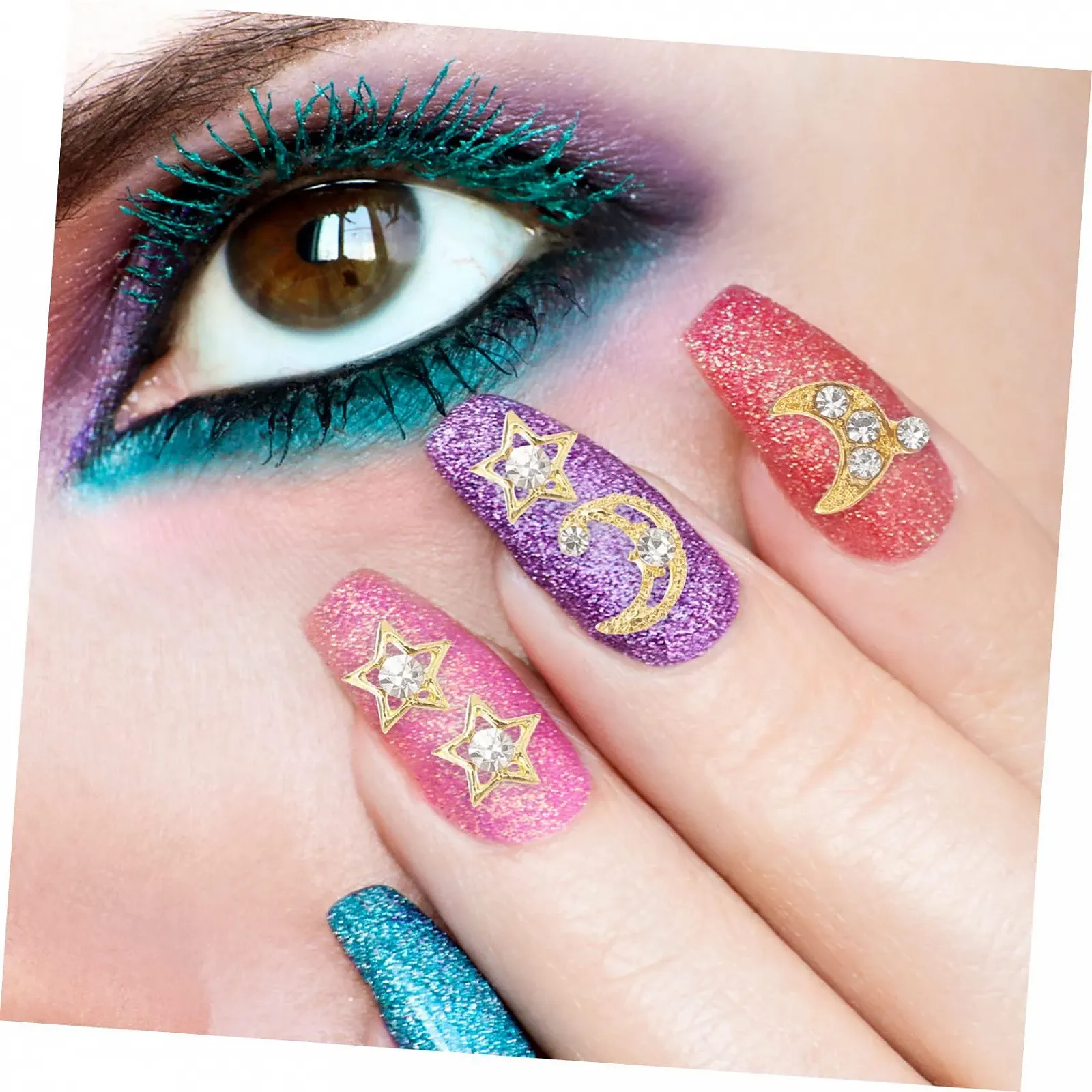 Аксессуары для ногтей FRCOLOR 120 шт. Металлические украшения для маникюра Чаша для мономера Звезда Знак для ногтей Подвеска для нейл-арта Медная пластина Декор Стразы, фото №8