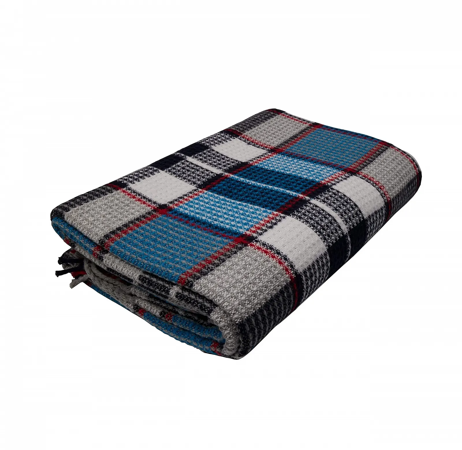 Покривало Fair Deluxe Бавовна Всесезонна 50% Бавовна, 30% Поліестер, 20% Акрил Плед з бахромою Синій/Чорний/Сірий в клітинку, фото №1