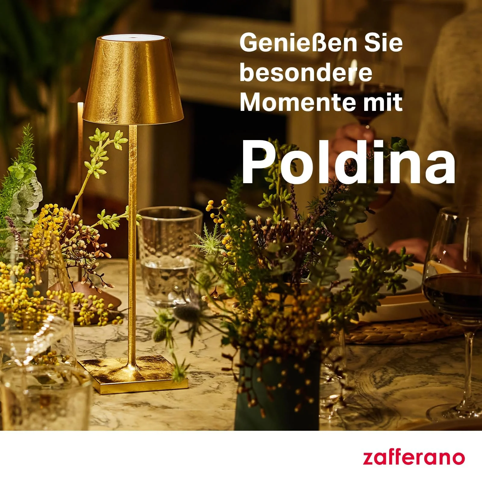 Настільна лампа Zafferano Poldina Pro Gold Leaf Wireless Rechargeable Touch Dimmer 2200-3000 К 38 см Золота, фото №8