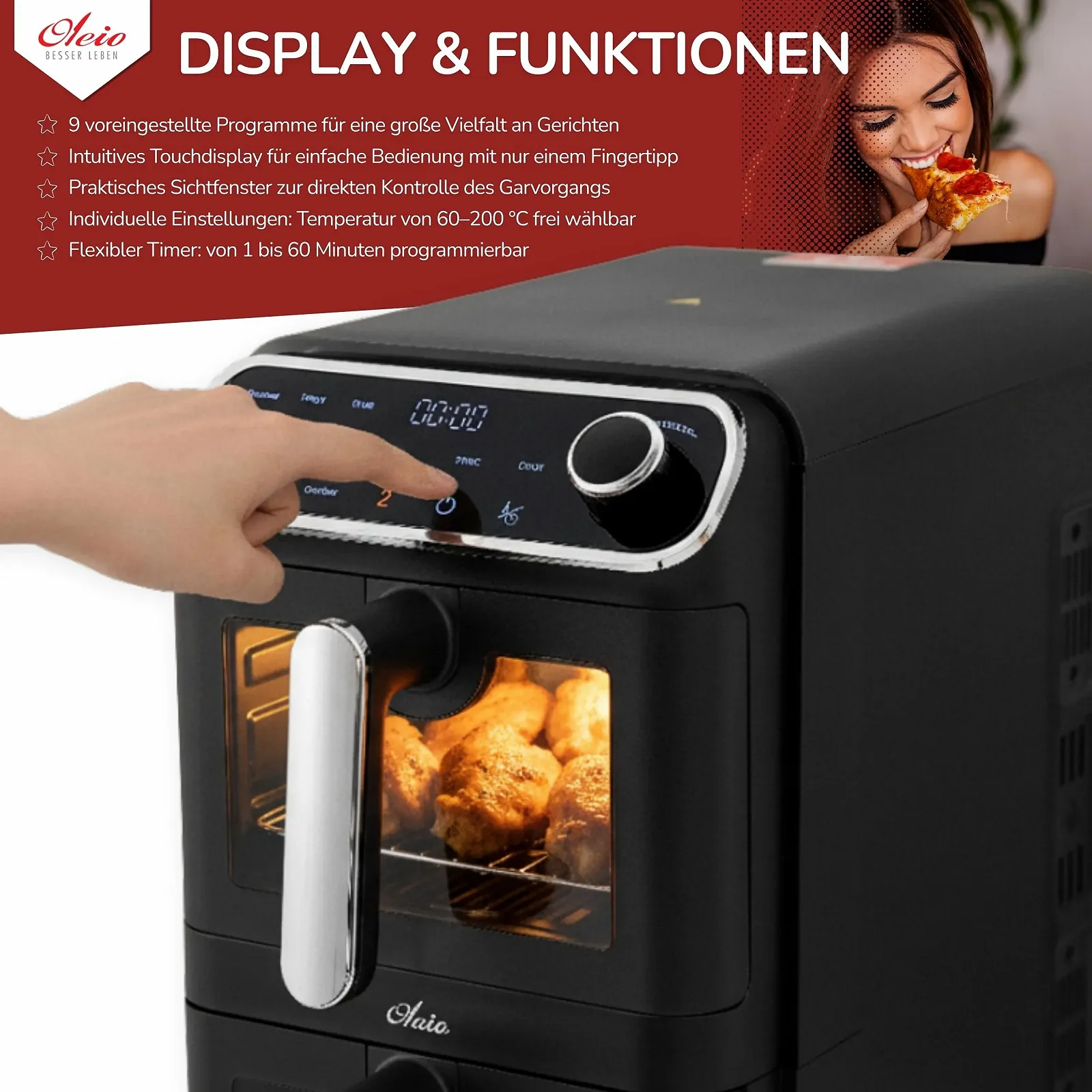 Мультипіч Oleio Maestro Airfryer Double Chamber XXL 11 л 2460 Вт 2 камери Чорний, фото №4 Мультипіч Oleio Maestro Airfryer Double Chamber XXL 11 л 2460 Вт 2 камери Чорний, фото №4
