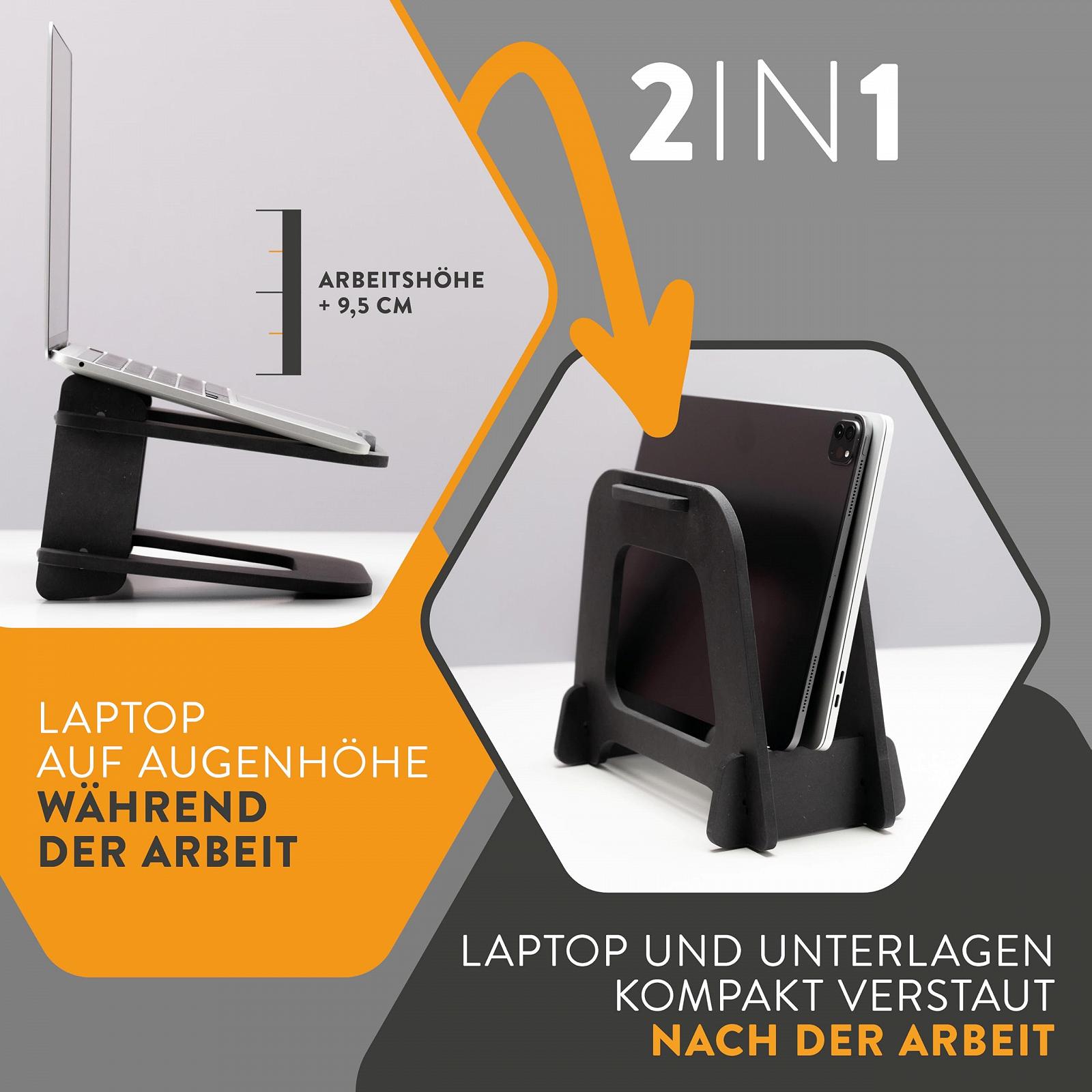 Подставка для ноутбука Wood Hydesk boho office Multistand - приподнятая для ноутбука/MacBook, подставка для стола или кровати, подставка для планшета, портативная, быстрая сборка, черная, фото №2