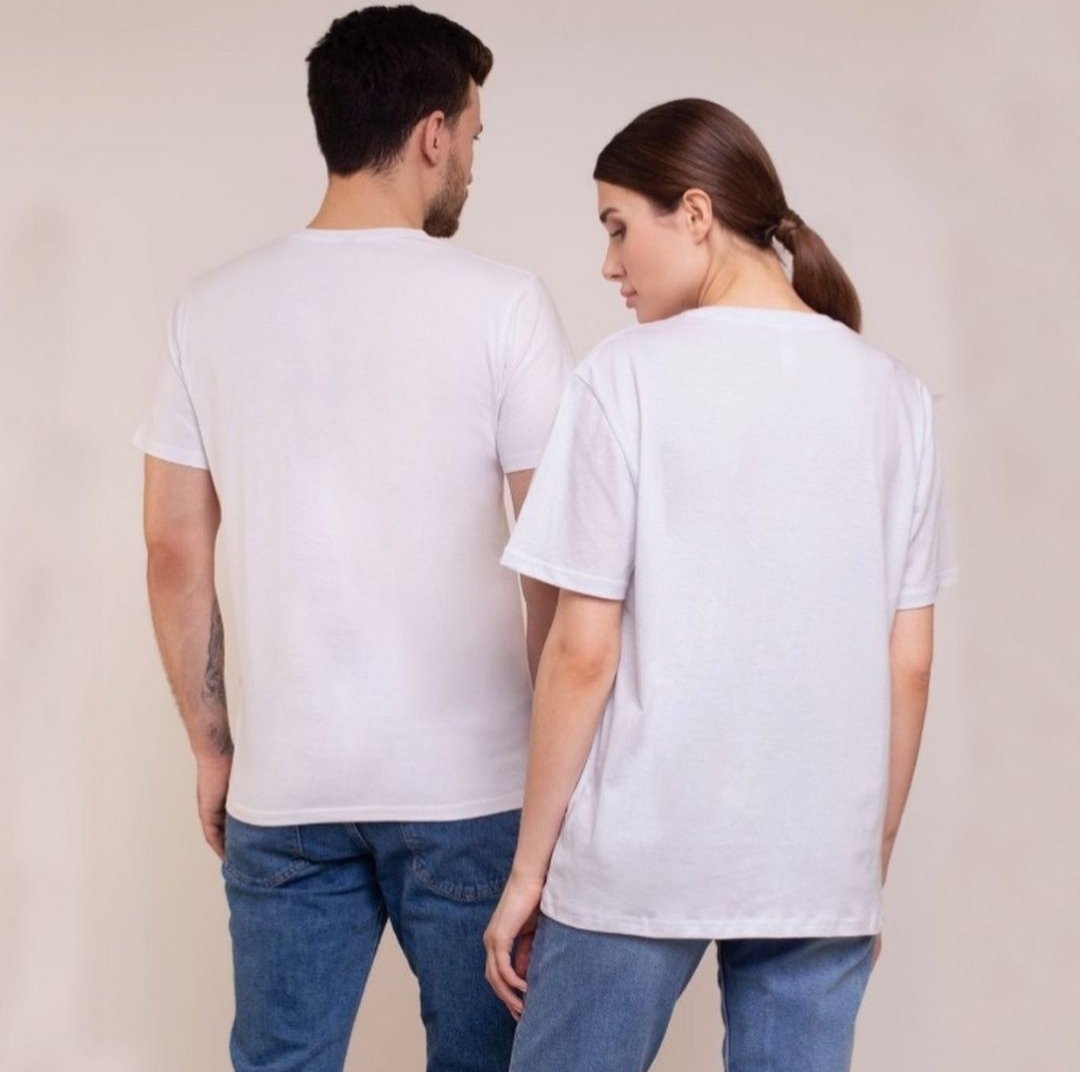 Біла бавовняна однотонна футболка унісекс, фото №2