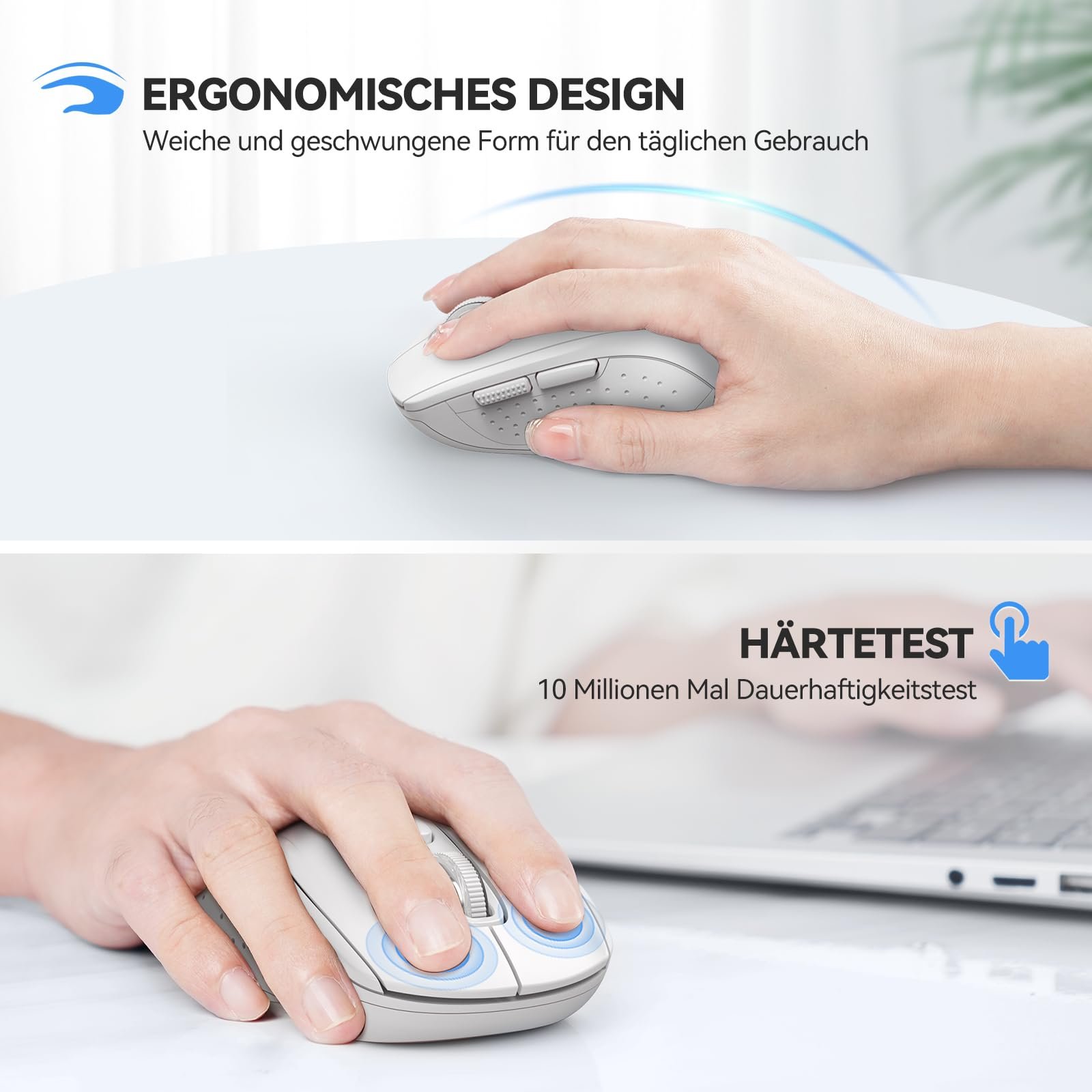 Мышь TECKNET Wireless Bluetooth (Tri-Mode: BT 5.0/3.0 + 2.4GHz) Белая, фото №4