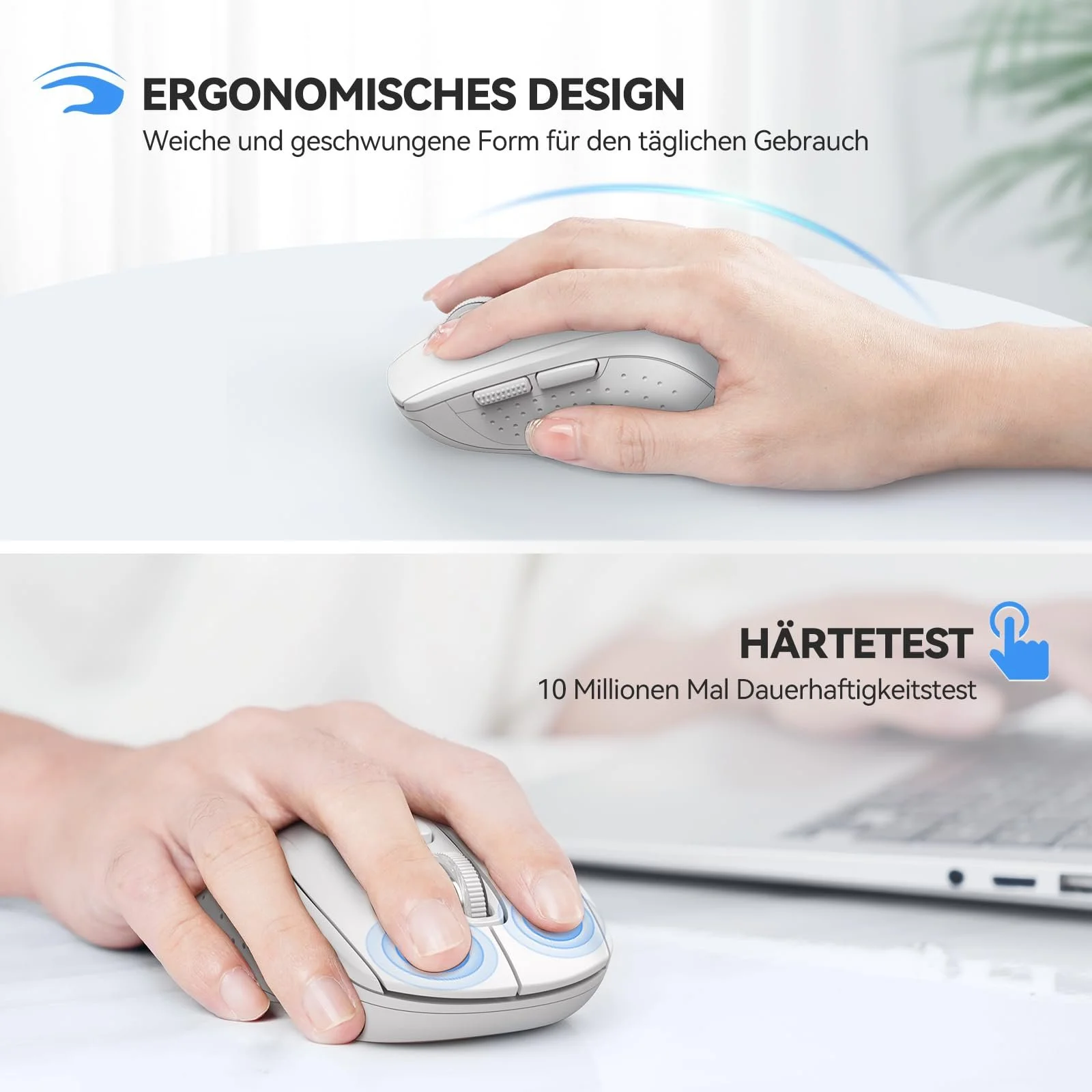 Миша TECKNET Wireless Bluetooth (Tri-Mode: BT 5.0/3.0 + 2.4GHz) Біла, фото №4