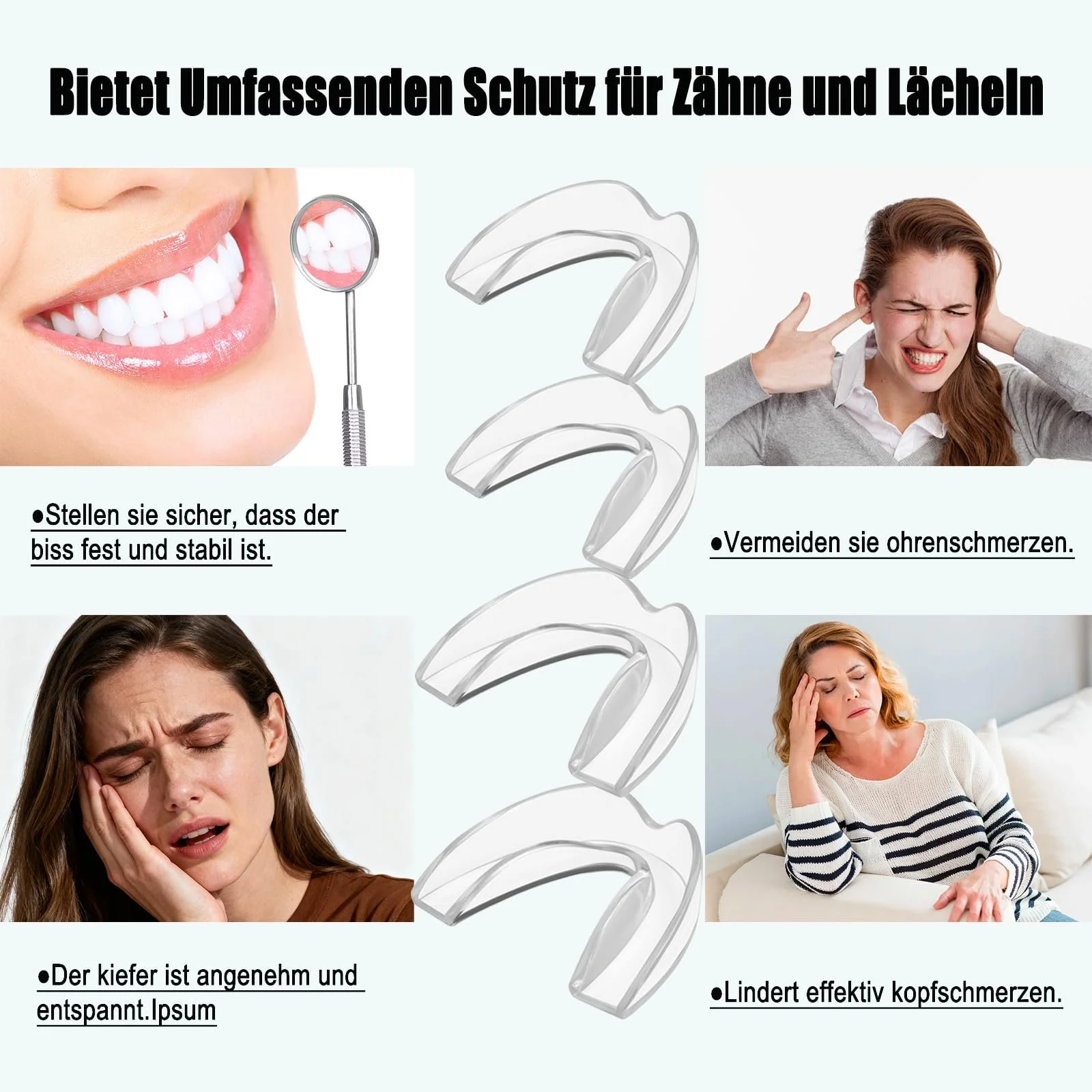 Нічна шина від бруксизму, набір 4 шт, багаторазова, для запобігання бруксизму, покращує сон (2S + 2L), фото №3