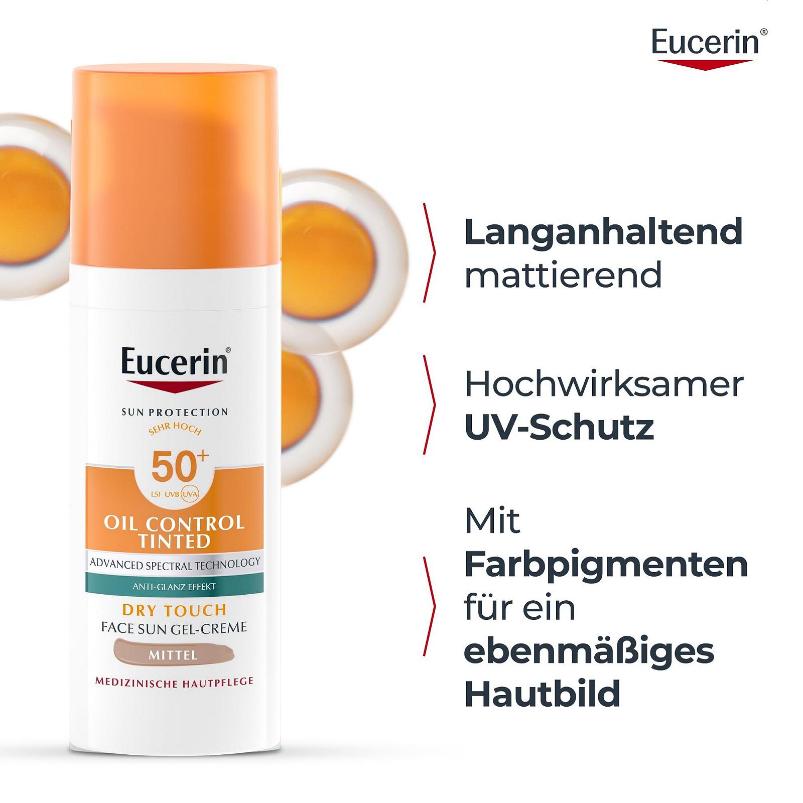 Сонцезахисний гель-крем для обличчя Eucerin Oil Control Tinted SPF 50+ Medium для чутливої, жирної та схильної до акне шкіри, 50 мл, фото №3