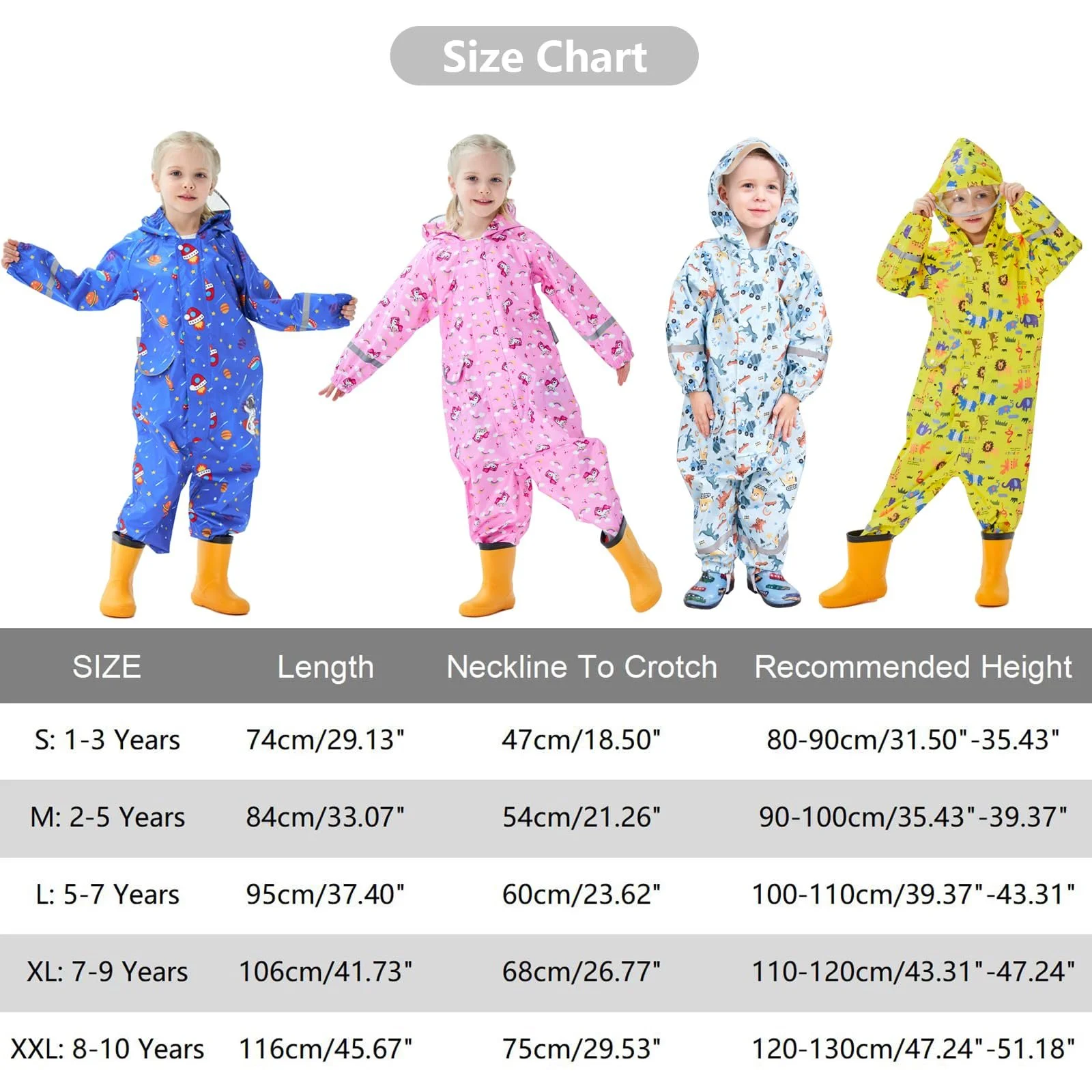 Детский дождевой костюм Hovkib для мальчиков и девочек, цельный дождевик, дышащий, водонепроницаемый комбинезон, детский дождевой пончо на молнии, грязевой костюм 1-10 лет, фото №7