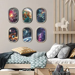 Наклейка на стіну HGDESIGN 3D Window University Galaxy Planet (A) Декор для дому - Фото 1