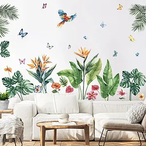 Наклейка на стіну SHUHCING Tropical Leaves Green Plant самоклеюча Зелений - Фото 1