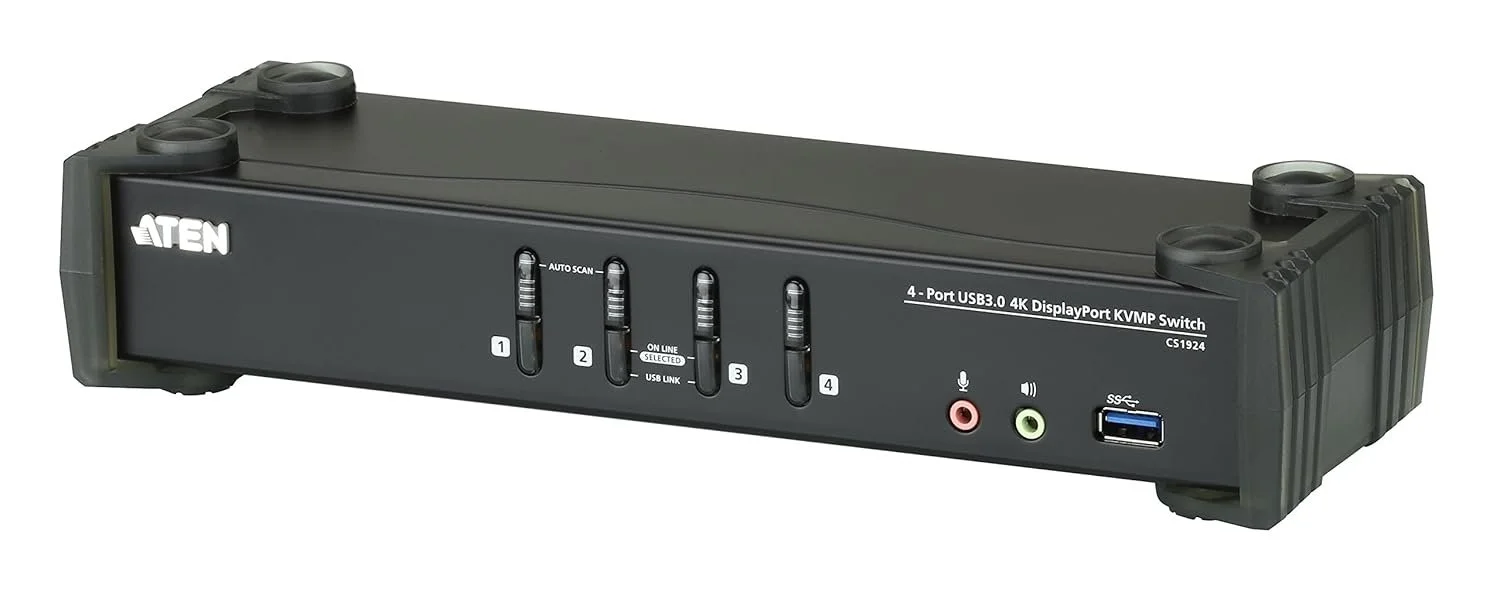 KVM-переключатель ATEN CS1924 с USB-хабом / 4-портовый / USB 3.0 / 4K DisplayPort / KVMP Switch / Черный, фото №1