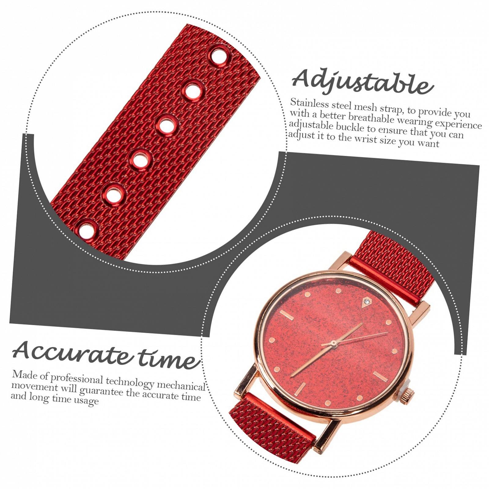 Кварцевые часы LIFKOME Детские часы для девочек Бриллиантовые часы Женские часы Ремешок для часов Наручный секундомер Часы для бизнеса Наручные часы Портативные Женские часы Нержавеющая сталь Красный, фото №5