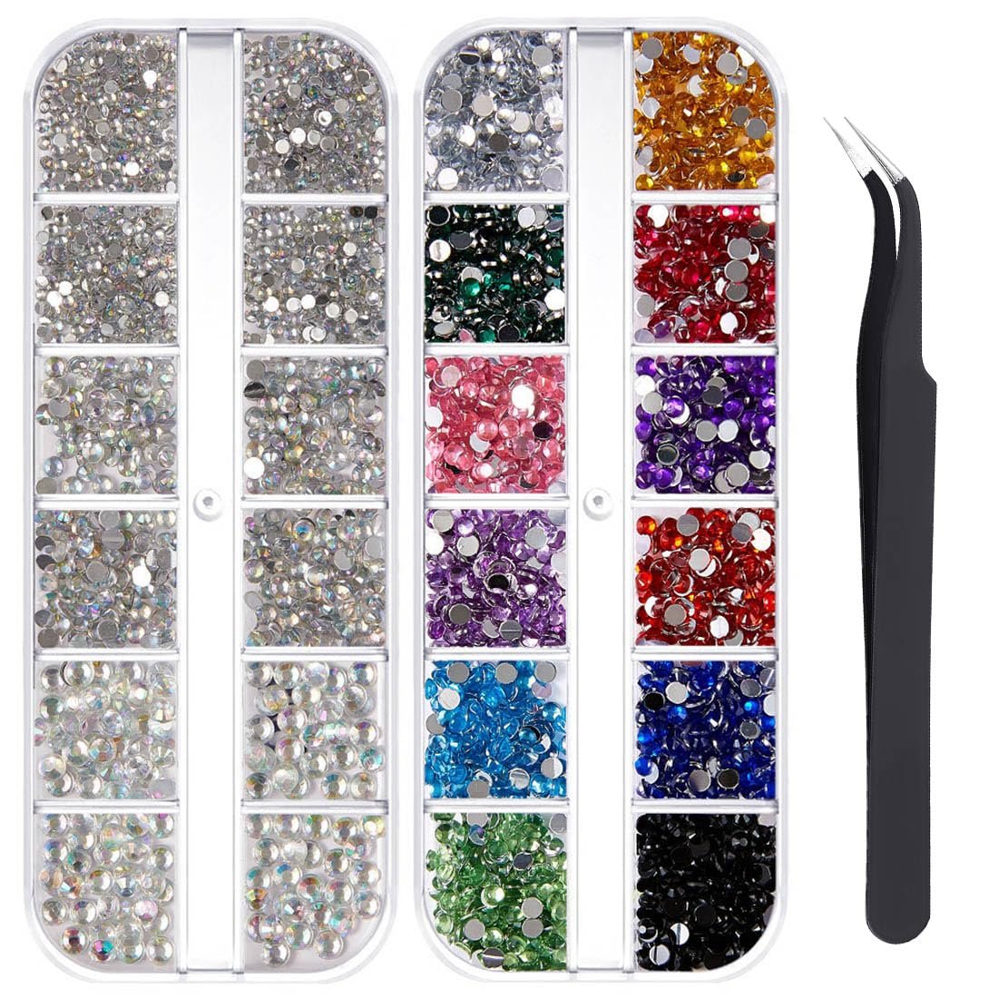 Стразы для ногтей (набор) PLABBDPL 2400 шт. Разноцветные разных размеров, фото №1