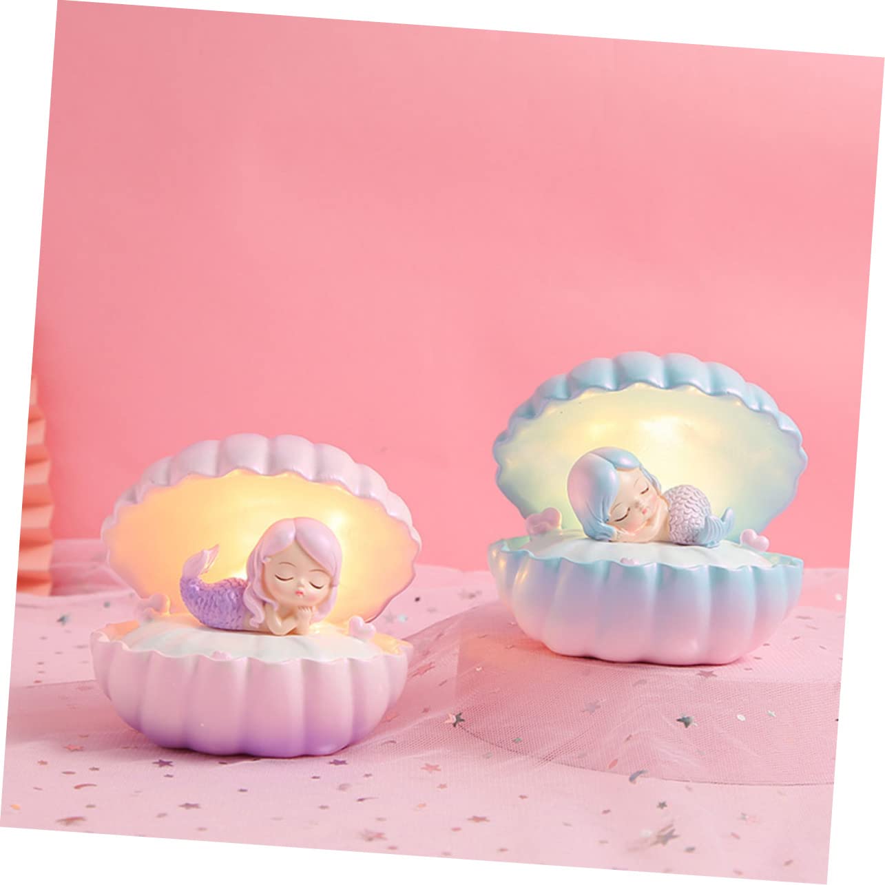 Набор OSALADI 2 Русалка Звёздный свет Русалка Ночник Настольный декор Свет Лампы для спальни Ракушка Жемчуг Светодиодная Декоративная лампа для спальни Дом Розовый Смола, фото №6