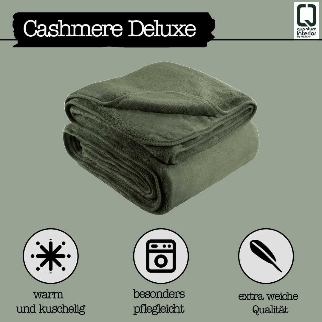 Одеяло Quantum Interior by Maxland Cashmere Deluxe Cuddly Blanket XXL 150 x 200 см Extra Thick с окантовочной лентой и швом оверлок (Оливковый), фото №2