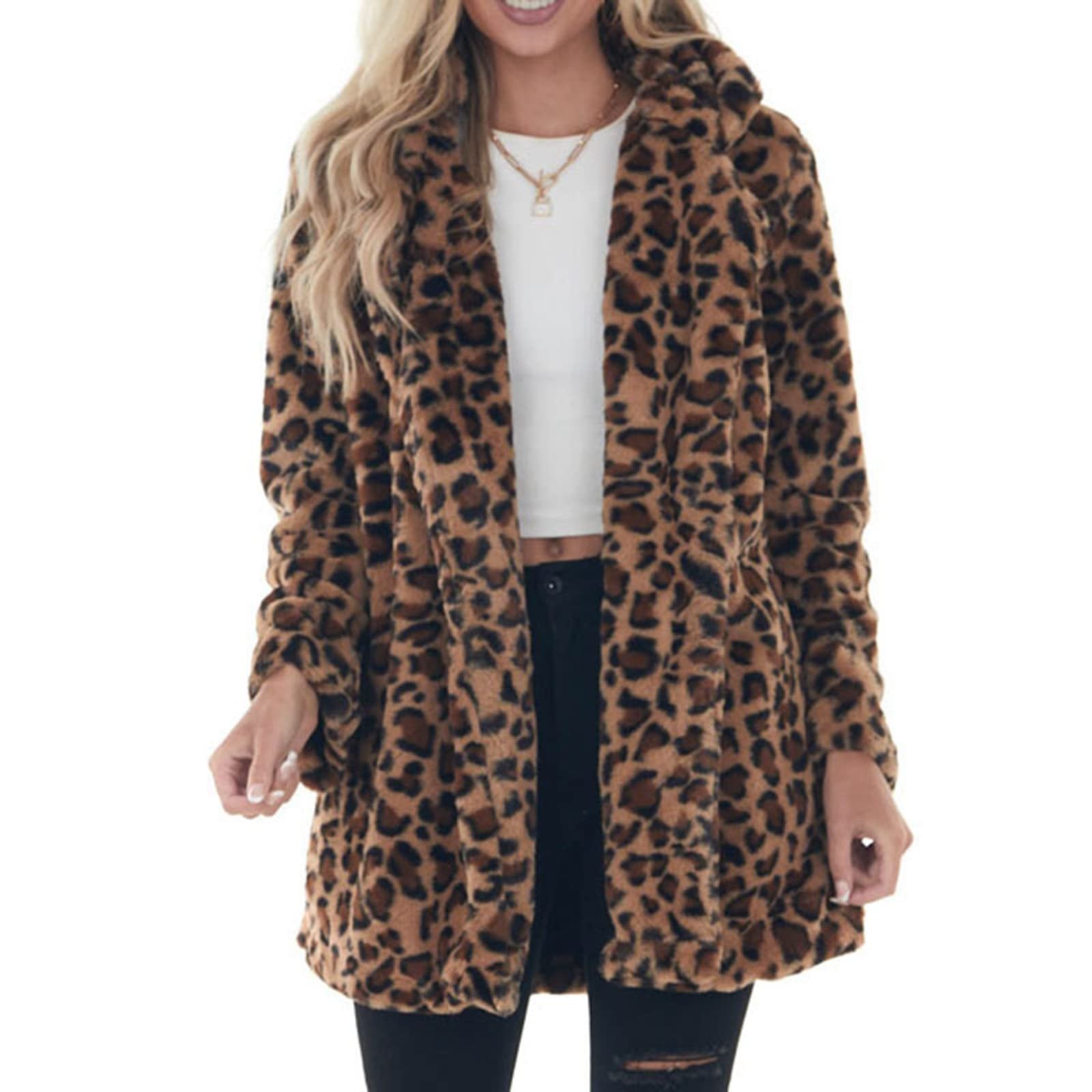 Пальто жіноче Зимове леопардове зі штучними кишенями, фото №4