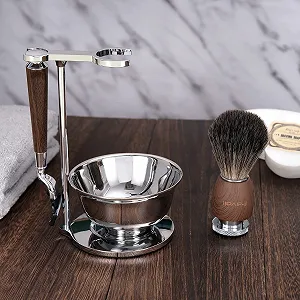 Т-образная бритва Safety Razor Elegant Design из орехового дерева с 3 лезвиями (совместима с Fusion 3) synthetic.ua - Фото 1