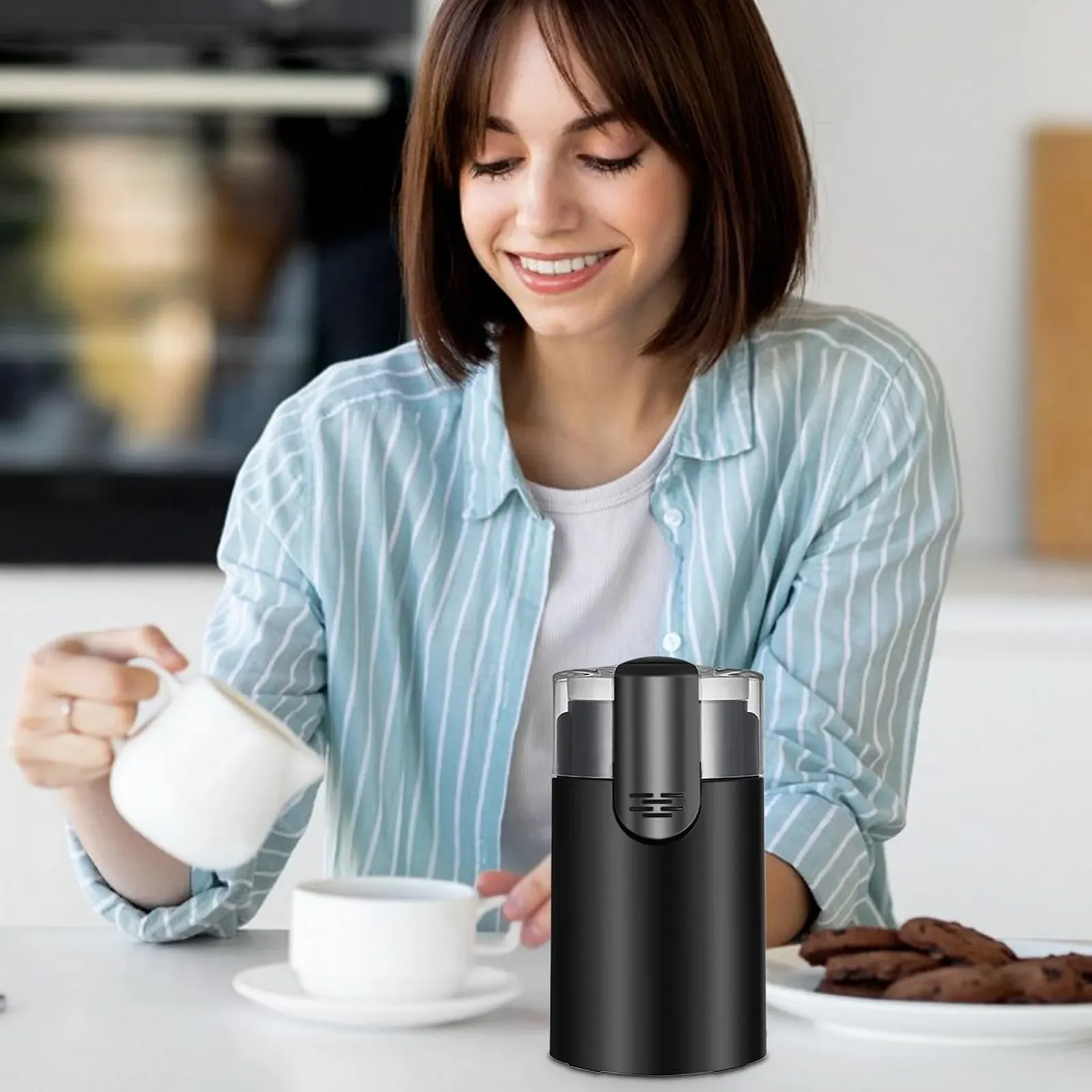 Электрическая кофемолка, из нержавеющей стали Latte Mill Machine со щеткой, для зерен, еды, орехов, кафе, кухни, путешествий, Cold Brew, фото №2