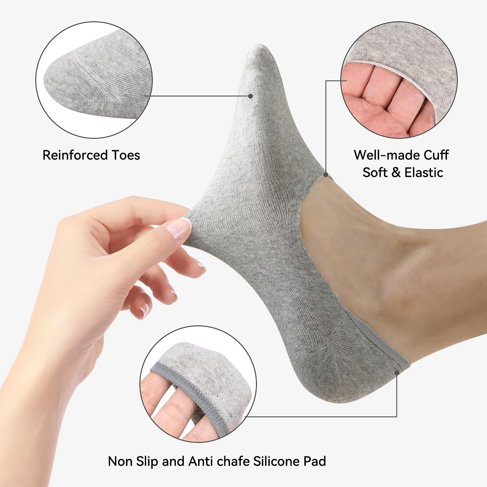 Шкарпетки Fantasyon без сліду для жінок 6 пар, нековзні невидимі шкарпетки, фото №2