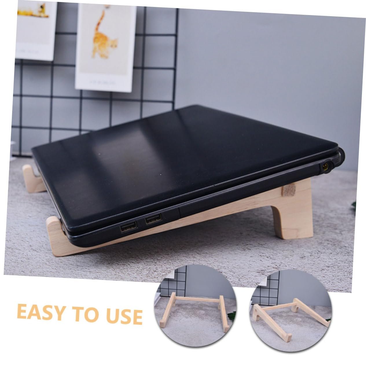 Підставка для ноутбука з масиву дерева, регульована, складана, для столу, компактна конструкція, підходить для ноутбуків, планшетів та книг, міцна, фото №9