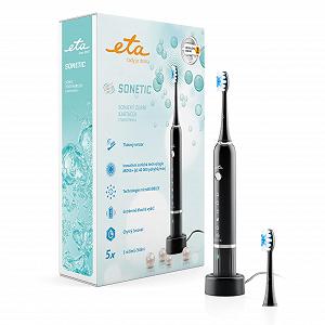 Електрична звукова зубна щітка ETA Sonetic 5 режимів чищення, 40 000 рухів/хв, датчик тиску, таймер, 3.7 V Li-ion, IPX7, 2 змінні насадки Чорна - Фото 1