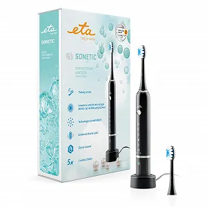 Електрична звукова зубна щітка ETA Sonetic 5 режимів чищення, 40 000 рухів/хв, датчик тиску, таймер, 3.7 V Li-ion, IPX7, 2 змінні насадки Чорна - Фото 1