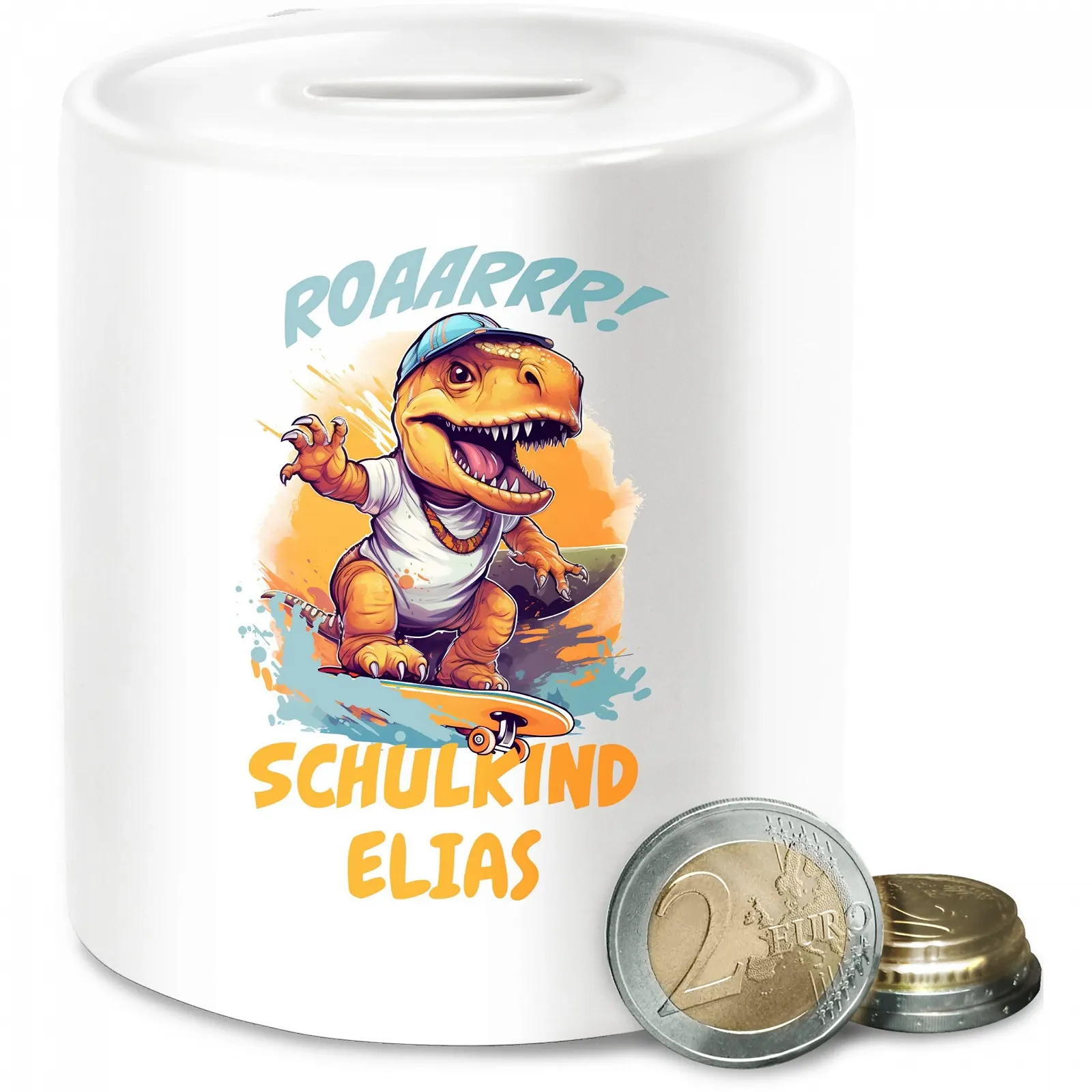 Скарбничка Школяр Динозавр на скейтборді Біла 2023 School, фото №1