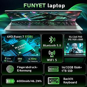 Ноутбук 15.6" FUNYET LAITMIN G5 Ryzen 7 5700U RAM 16GB SSD 512GB Windows 11 (UKR) synthetic.ua - Фото 1