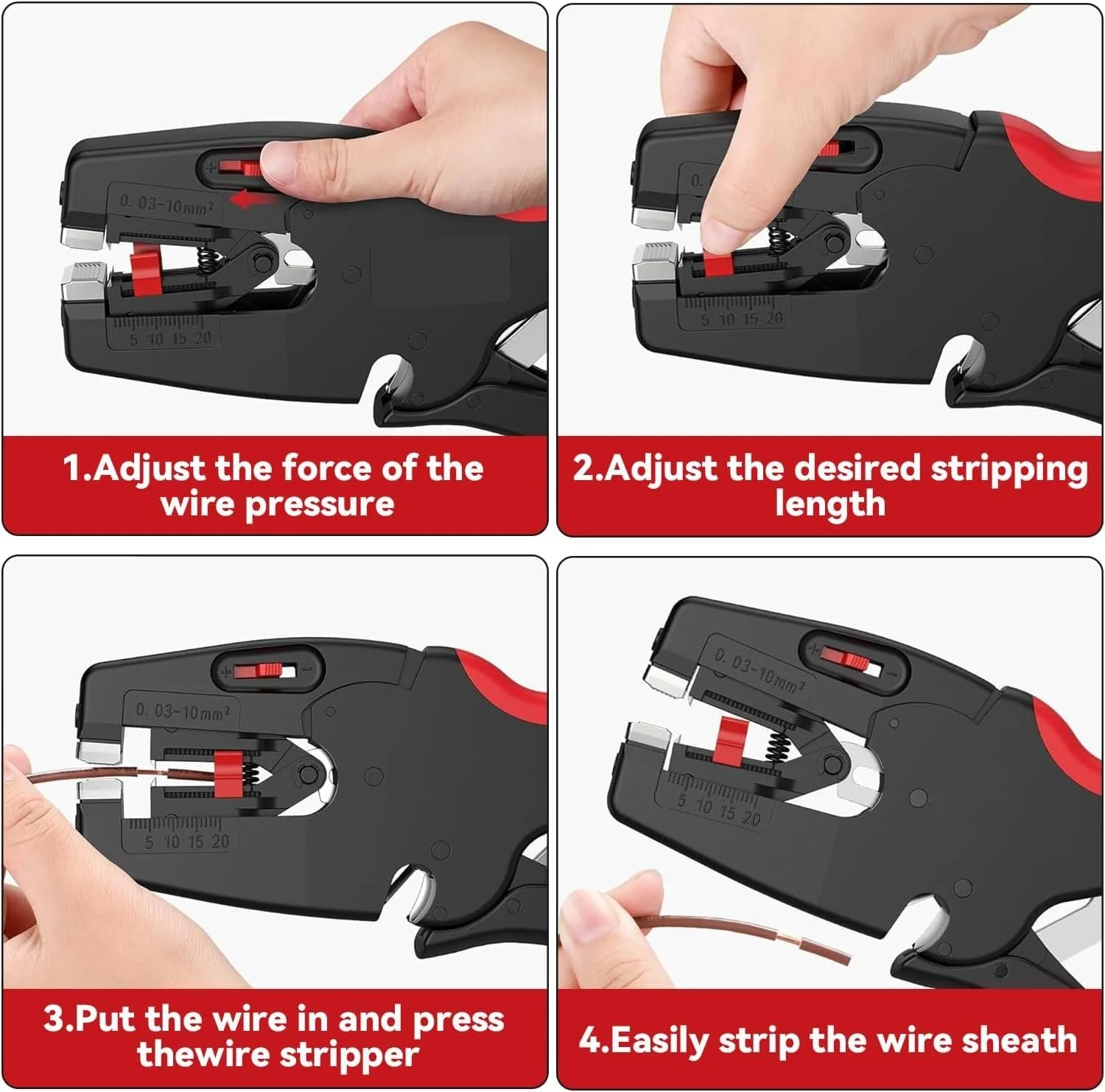 Автоматический стриппер ZhouWei 2 в 1 с регулируемым ограничителем длины 0.03-10 мм² Нескользящий, фото №3