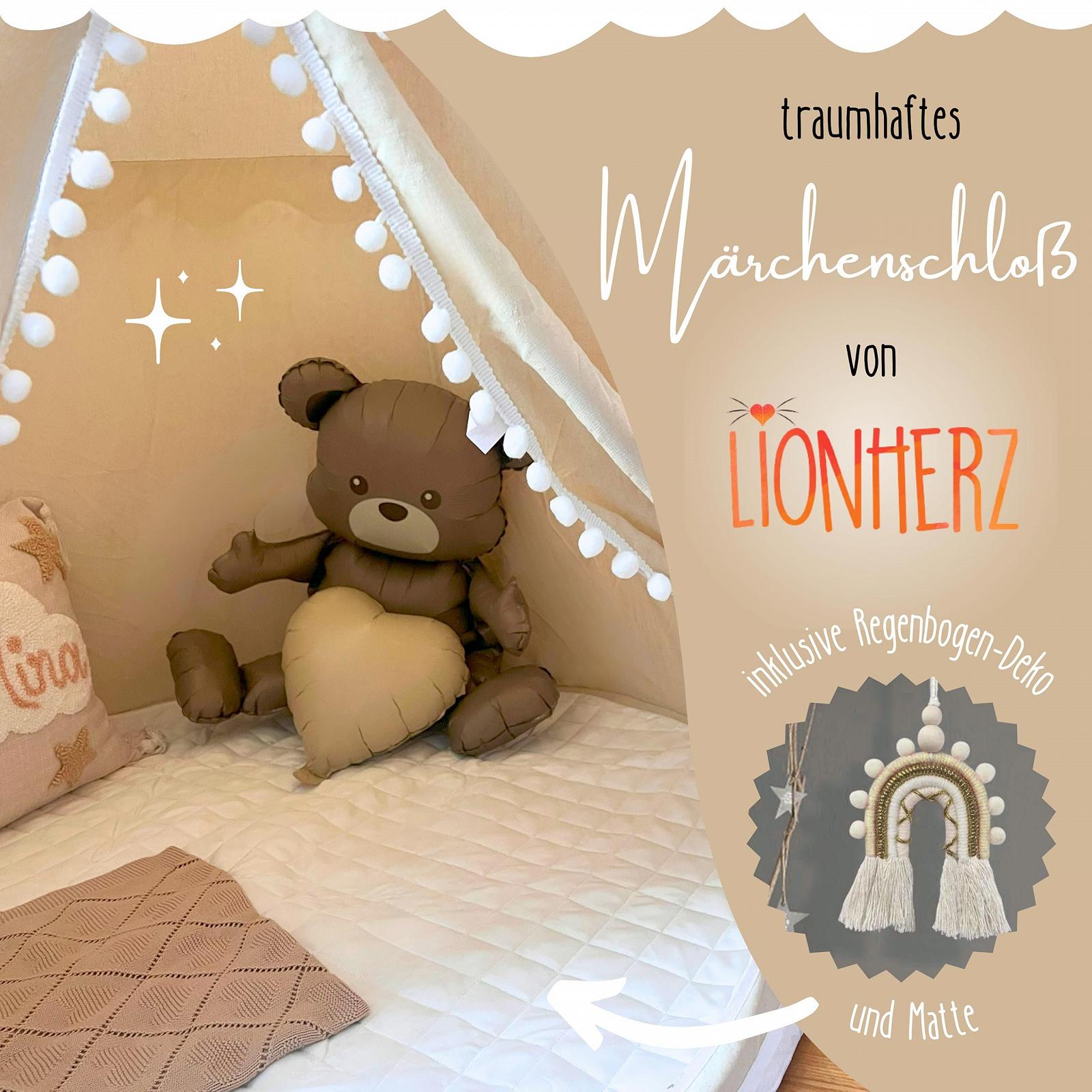 Намет для ігор LIONHERZ® The Original, бавовна та коноплі, казковий замок зі скловолоконними стрижнями, сумка, килимок та декор, міцний тіпі для хлопчиків та дівчаток, кремово-білий, з аксесуарами, фото №4