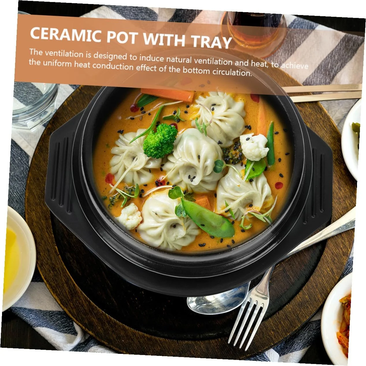 Горщик для запікання BESPORTBLE Керамічний Круглий для бібімбапу з підставкою, фото №7