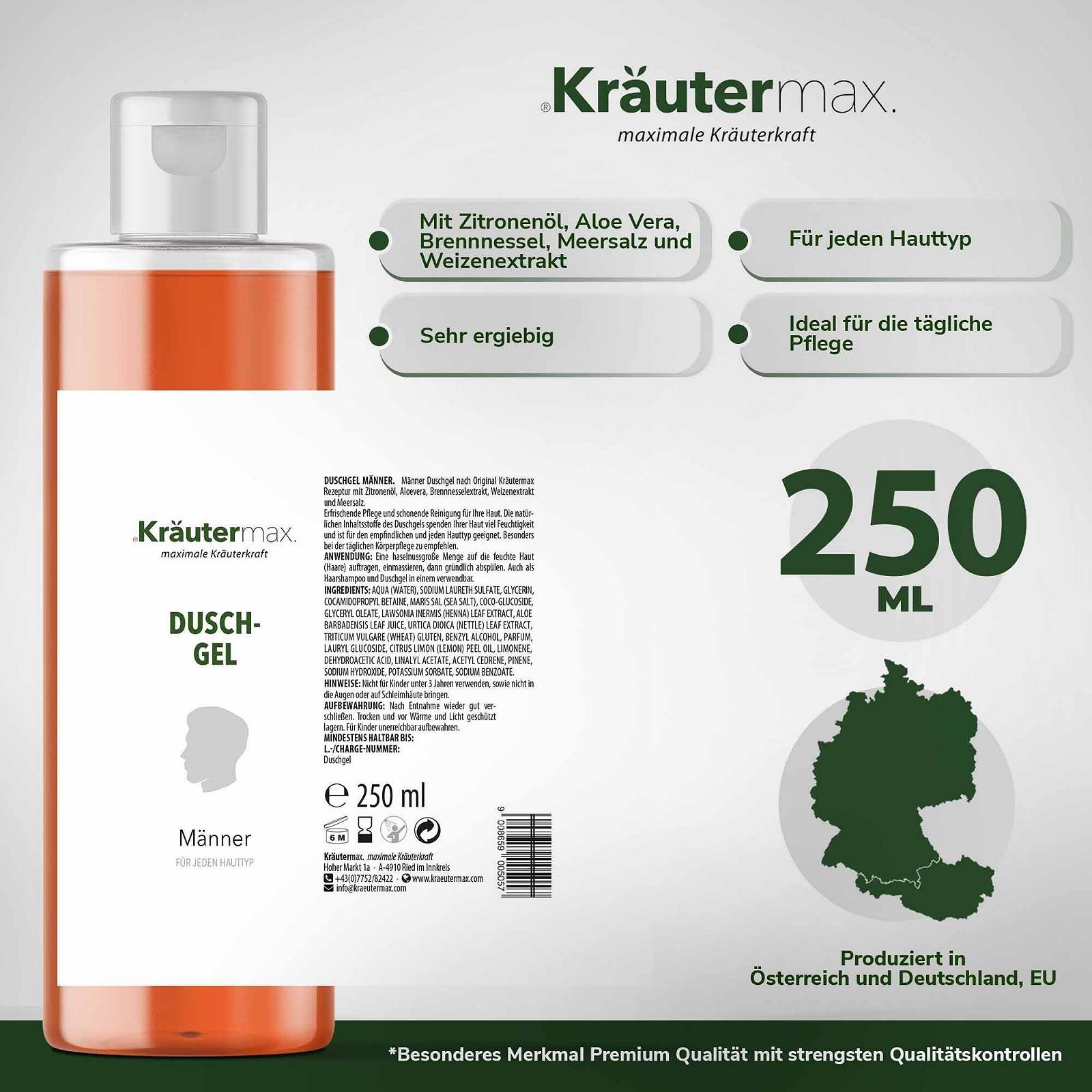 Чоловічий гель для душу, шампунь та мило Kräutermax з лимонною олією натуральний 250 мл, фото №4