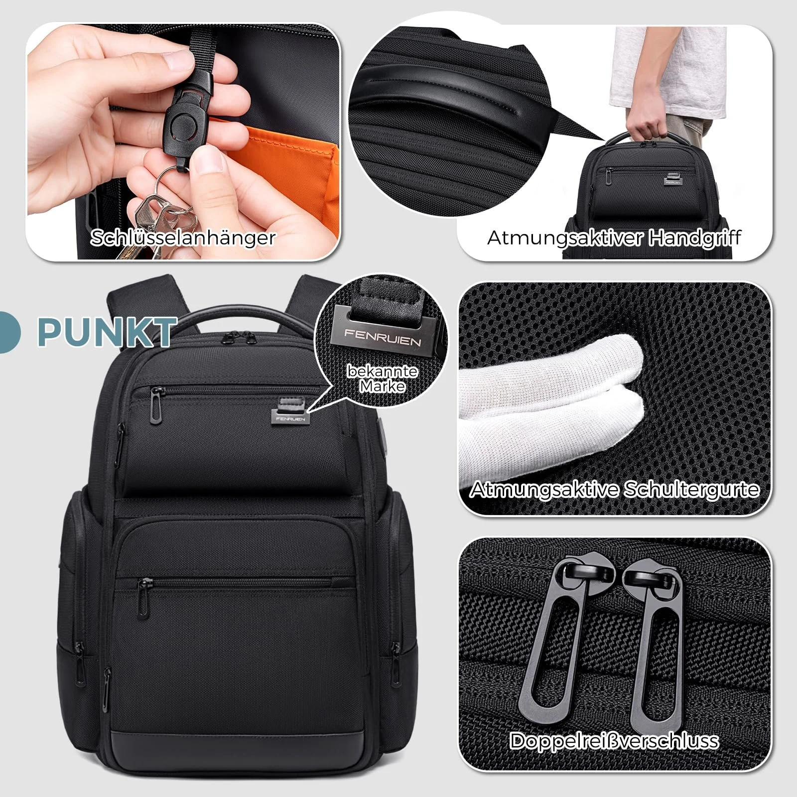 Рюкзак для ноутбука FENRUIEN Expandable 17 дюймов Waterproof USB Anti-Theft Black, фото №3 Рюкзак для ноутбука FENRUIEN Expandable 17 дюймов Waterproof USB Anti-Theft Black, фото №3