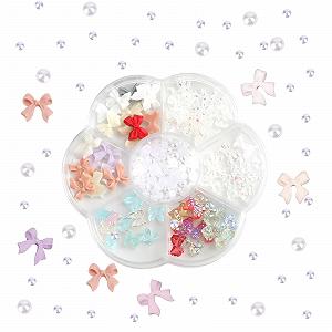 Прикраса для нігтів 3D бантики, 5 стилів Мініатюрні підвіски-бантики з милими стразами Ведмедики Перлинні камені Різнокольорові матові - Фото 1